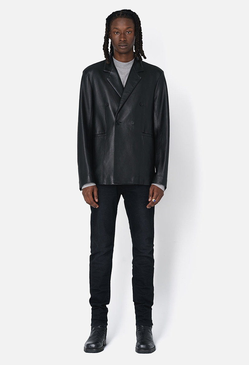 John Elliott LEATHER DOUBLE BREASTED BLAZER outlook
