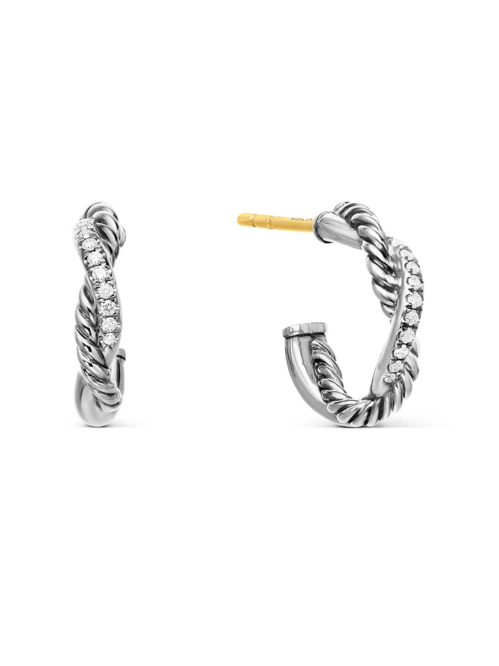Women's Petite Infinity Huggie Hoop Earrings in Sterling Silver with Diamonds, 3MM - Diamond - 1