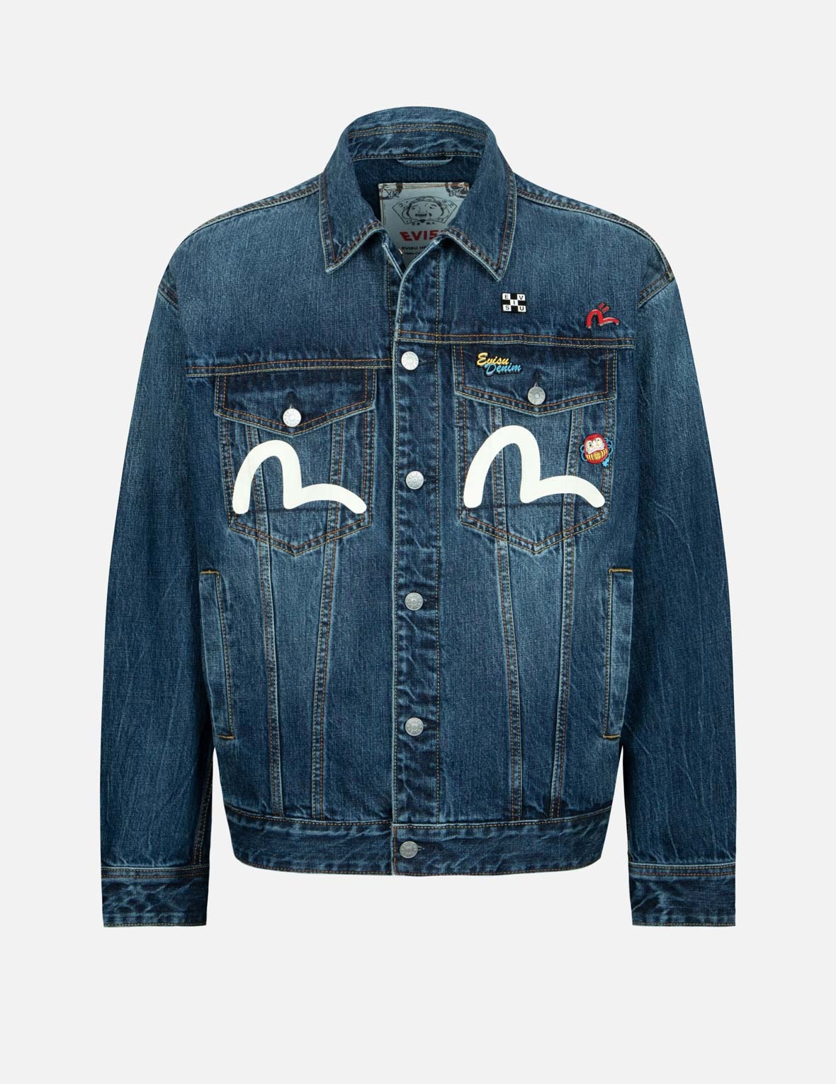 INARI MASK PRINT LOOSE FIT DENIM JACKET WITH METAL PINS - 1