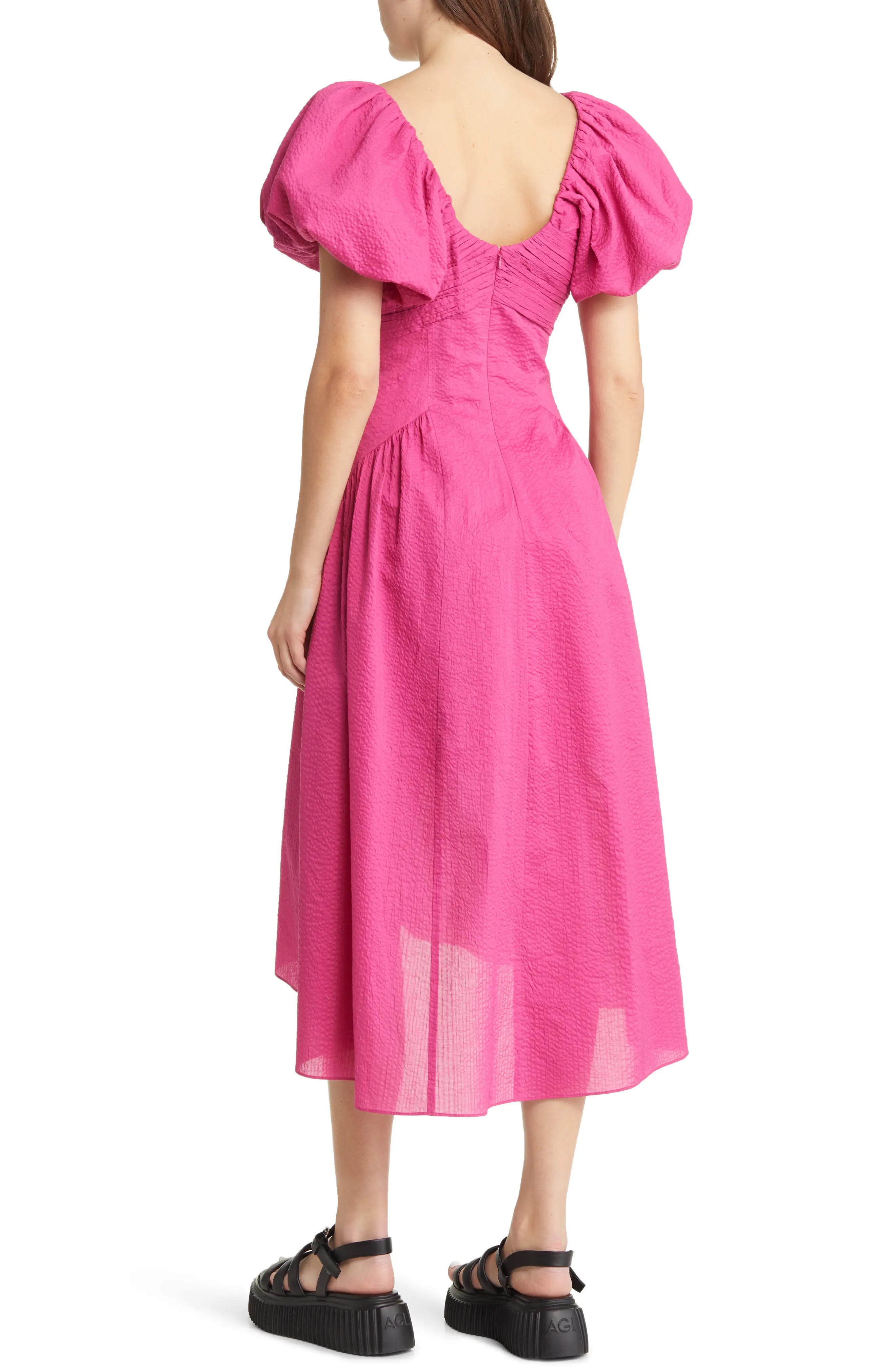 Puff Sleeve High-Low Cotton Dress - 2