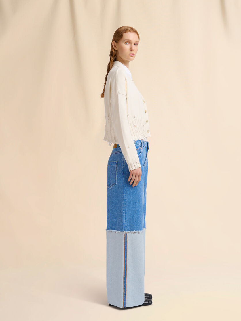 WHITE DISHEVELLED COTTON CROPPED CARDIGAN - 5