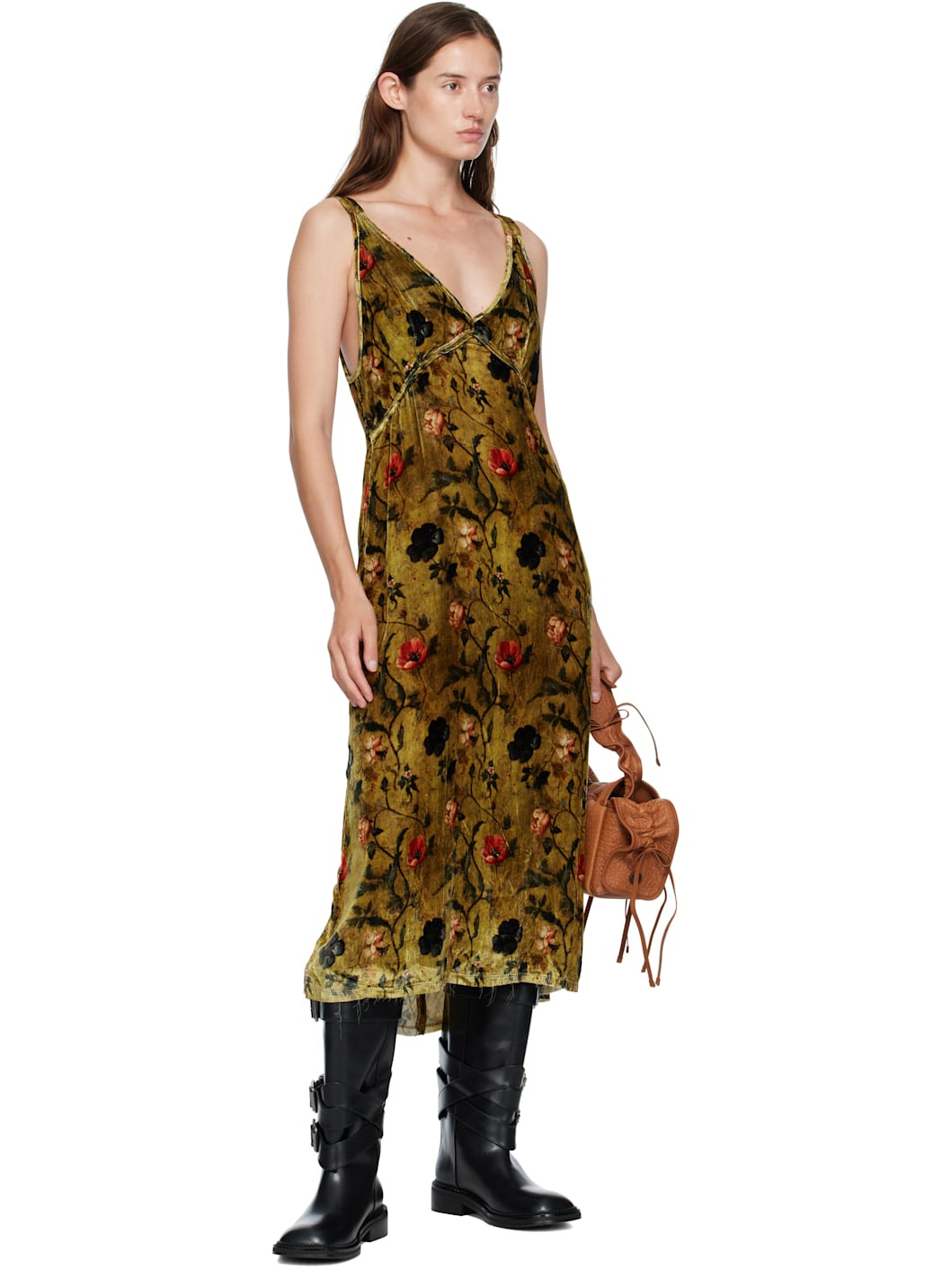 Yellow Grunge Slip Midi Dress - 4
