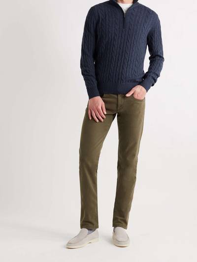 Loro Piana Suede-Trimmed Cable-Knit Baby Cashmere Half-Zip Sweater outlook