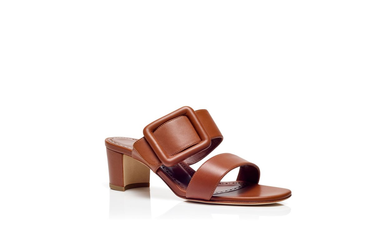 Brown Nappa Leather Open Toe Mules - 3