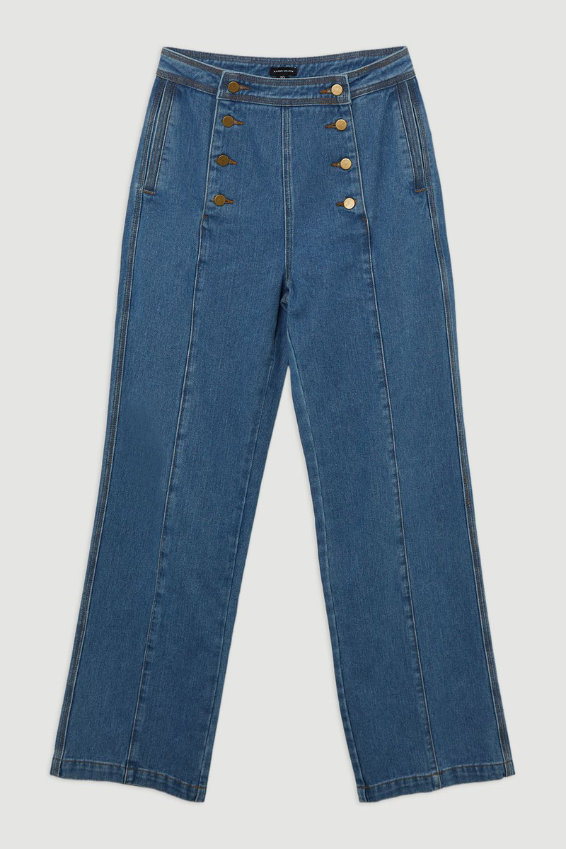 Denim Tailored Button Front Straight Leg Jeans 4