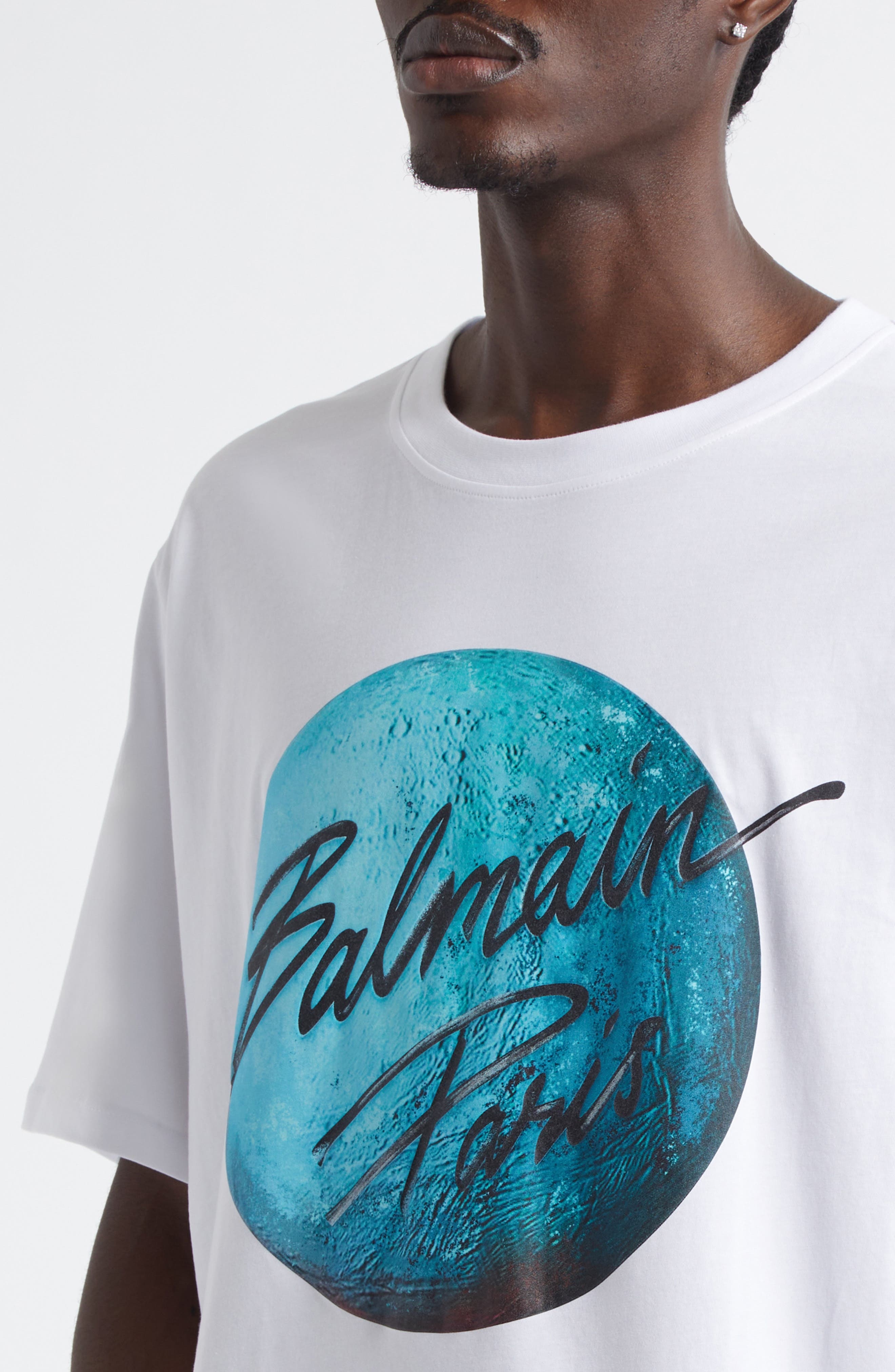 Balmain Planet Logo Graphic T-Shirt in White at Nordstrom - 5