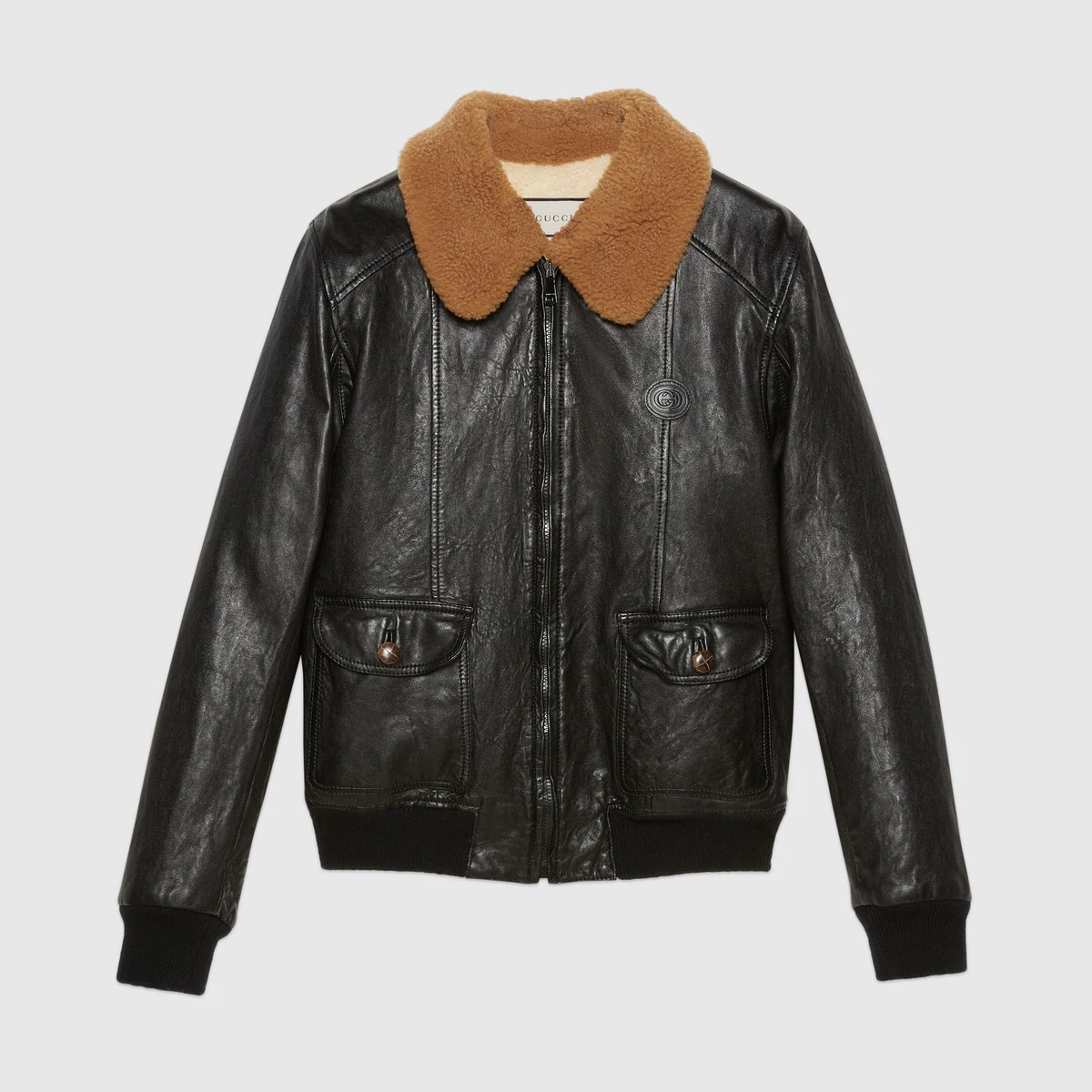 Leather jacket with shearling - 1