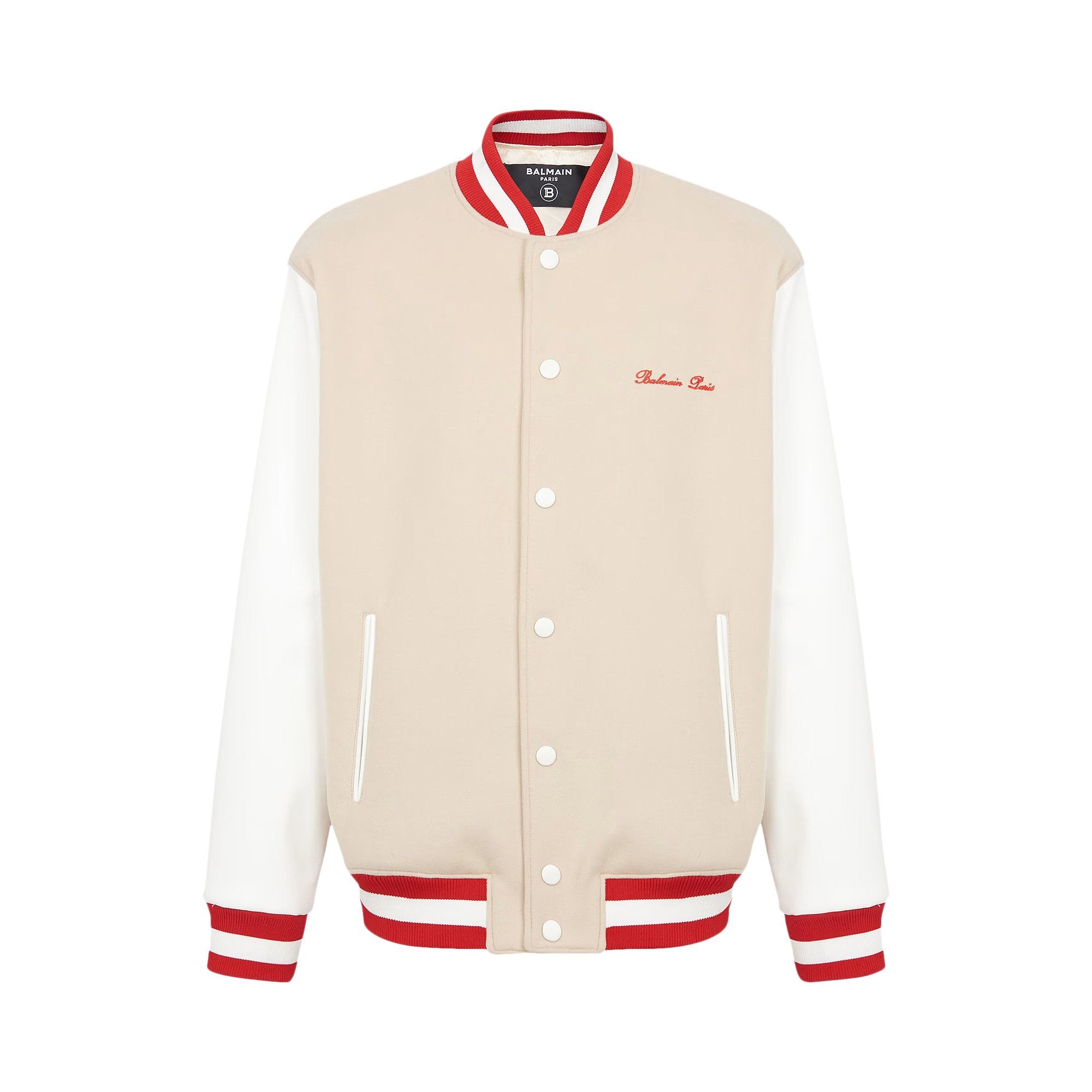 Balmain Bicolor Signature Varsity Jacket 'Ivory/Off White/Red' - 1