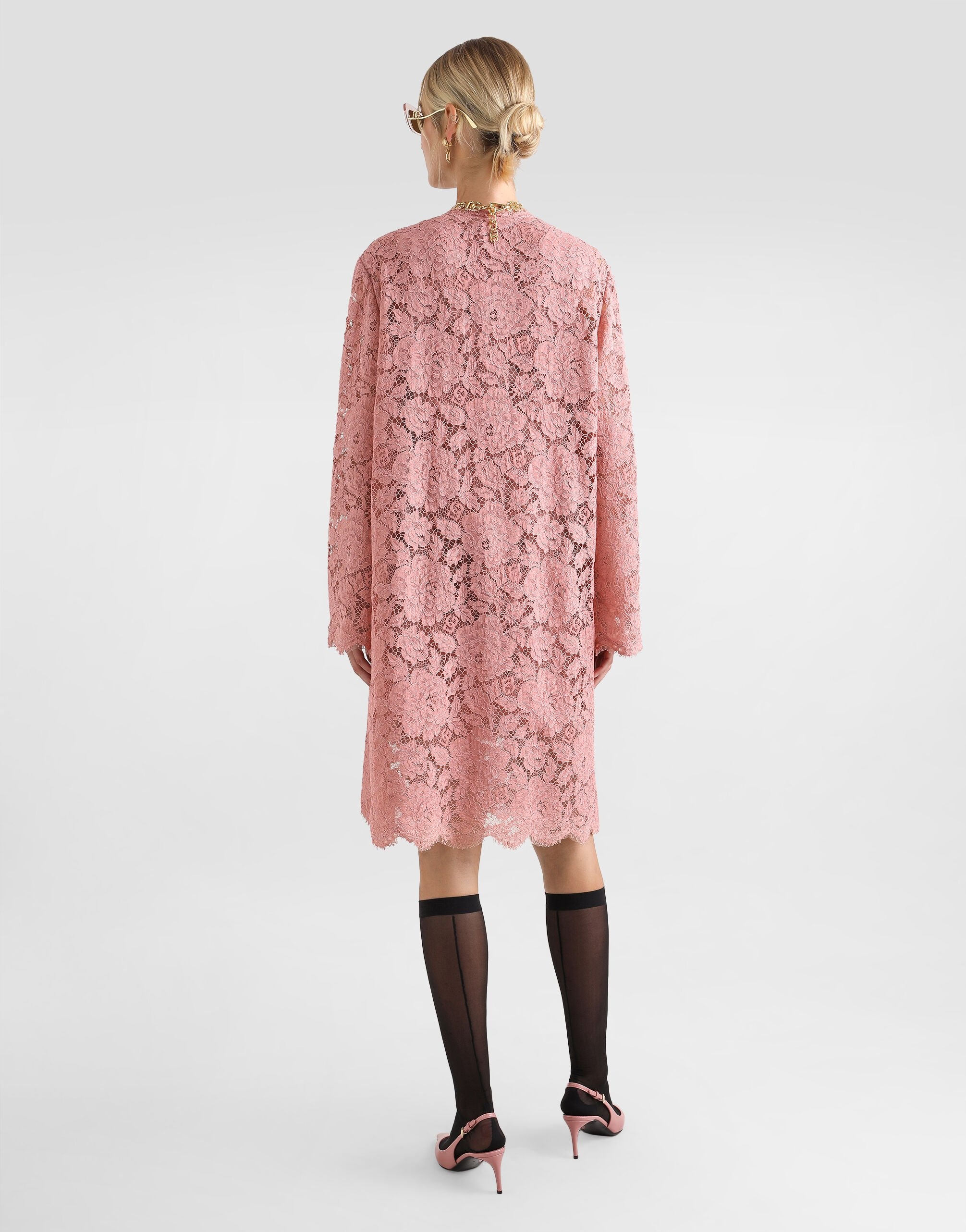 Sleeveless floral lace A-line dress with DG logo - 3