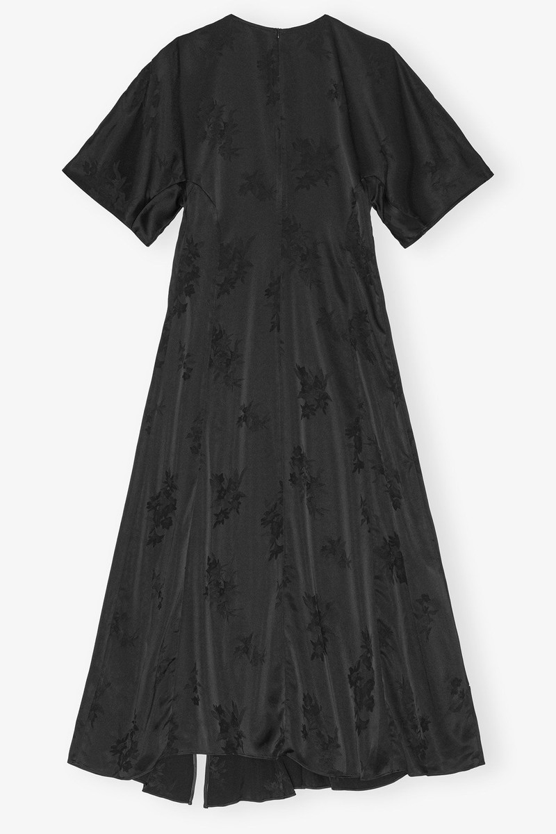 BLACK FLUID SATIN JACQUARD SLIT DRESS 5