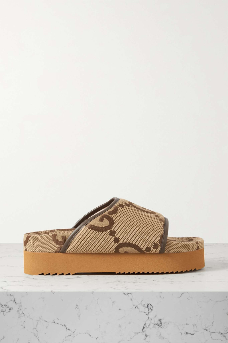 Sideline Jumbo leather-trimmed canvas-jacquard platform sandals - 1