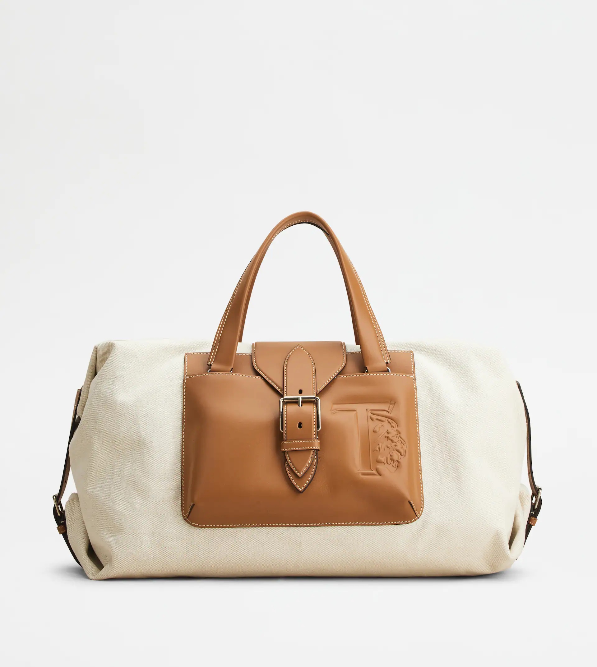 DUFFLE BAG IN CANVAS AND LEATHER MEDIUM - BROWN, BEIGE 1