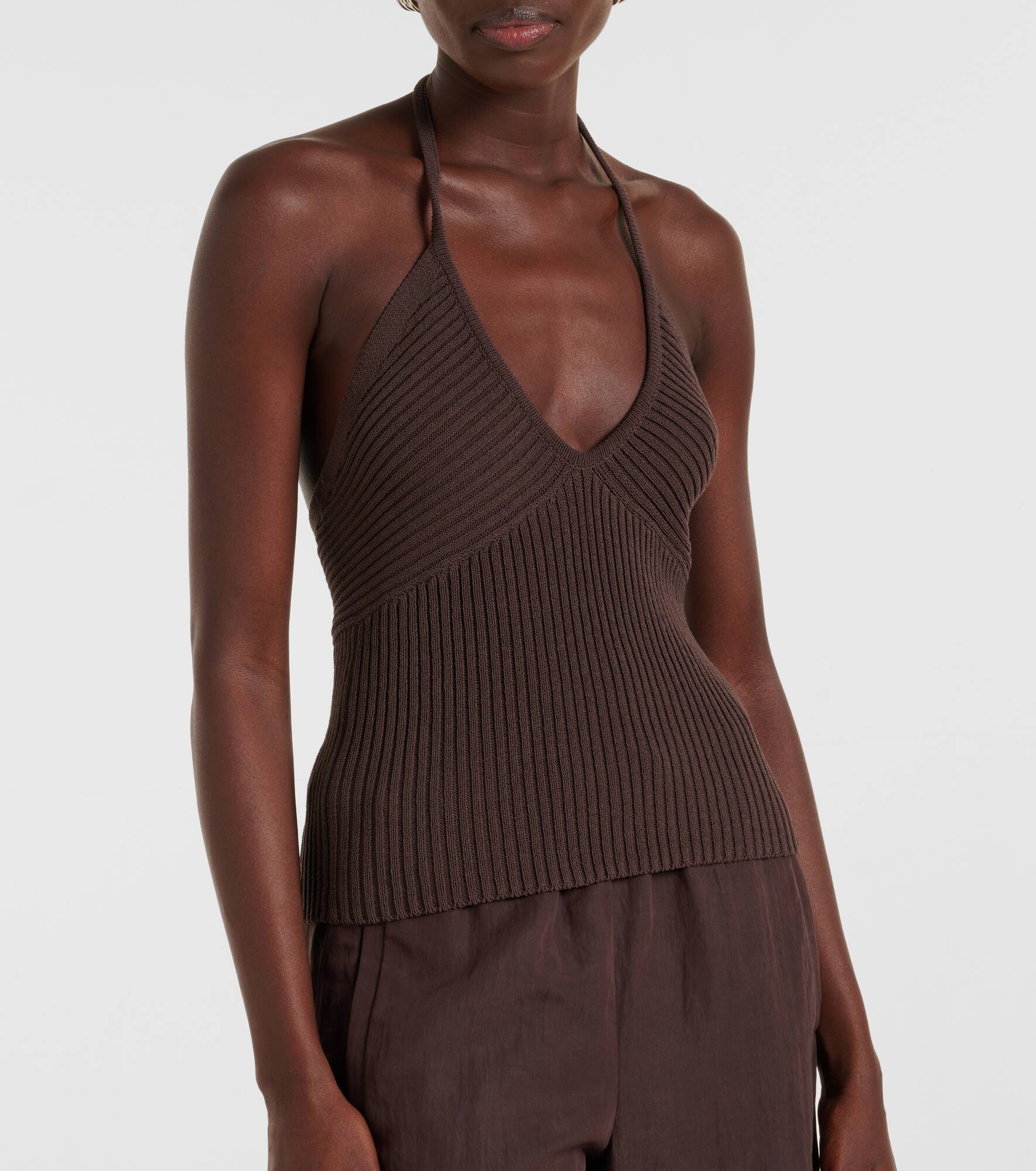 Halterneck cotton-blend top - 6