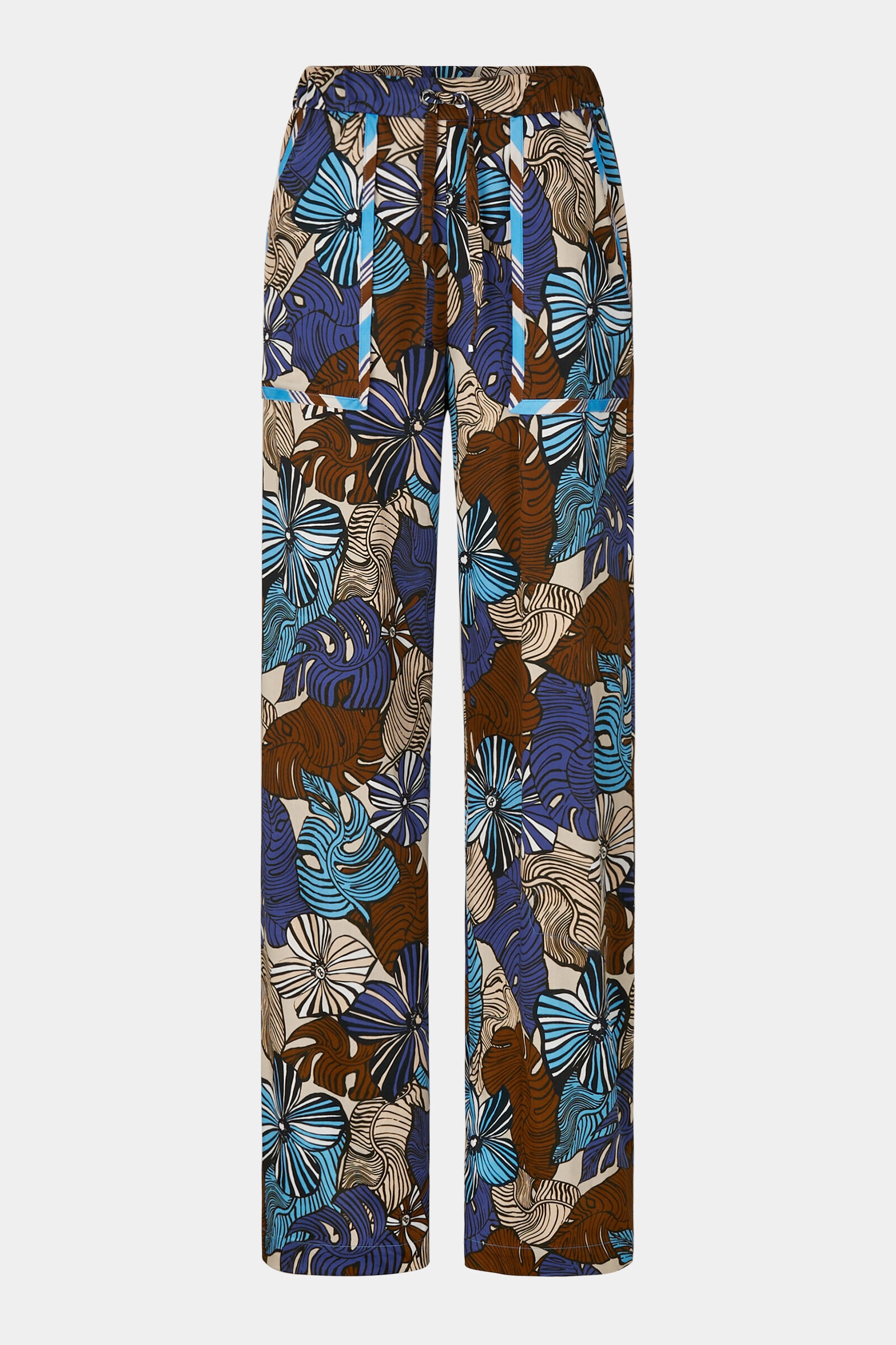 Donya Satin pants in Dark blue/Light blue/Brown - 1