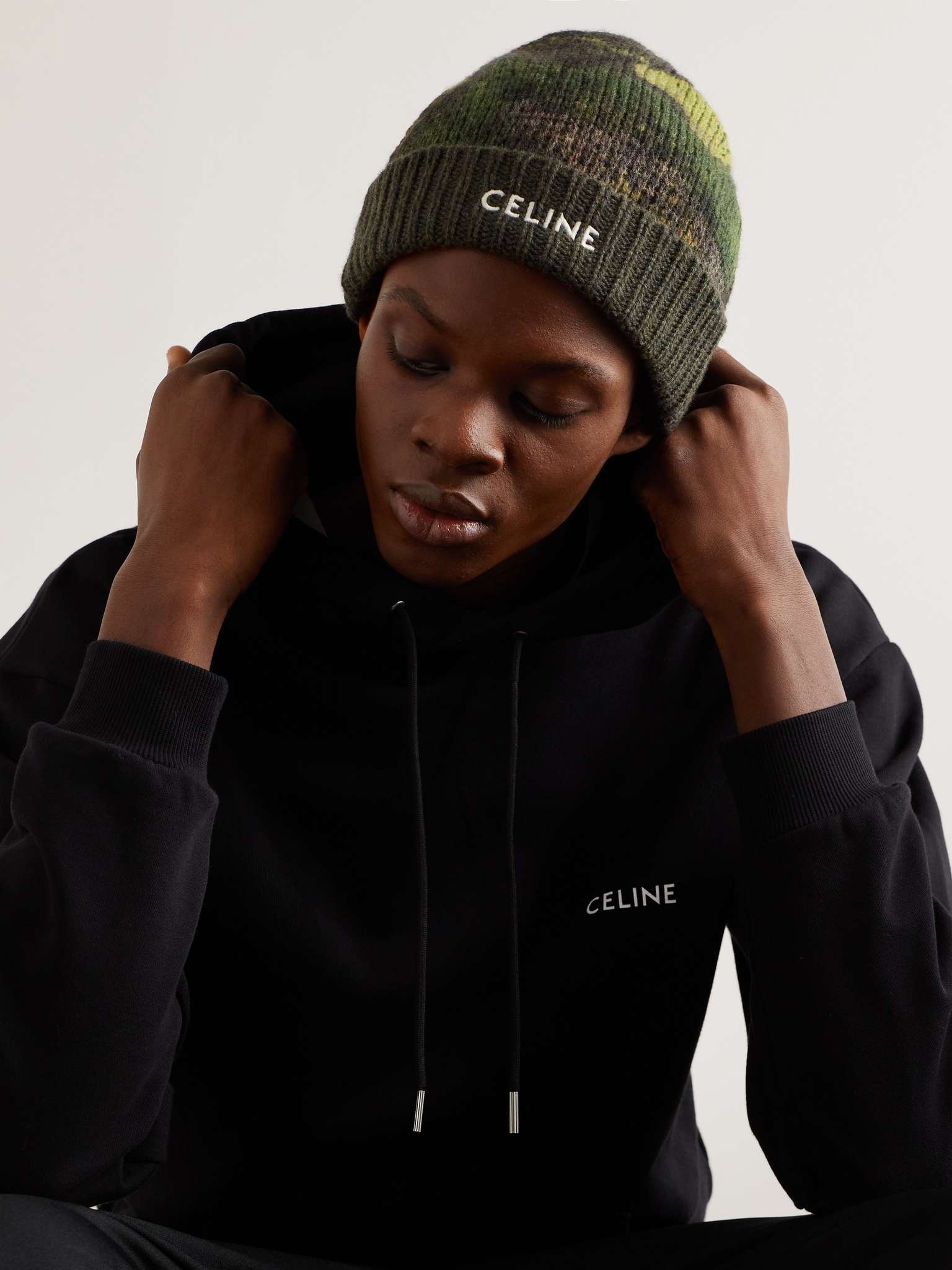 CELINE EMBROIDERED KNIT WOOL BEANIE
