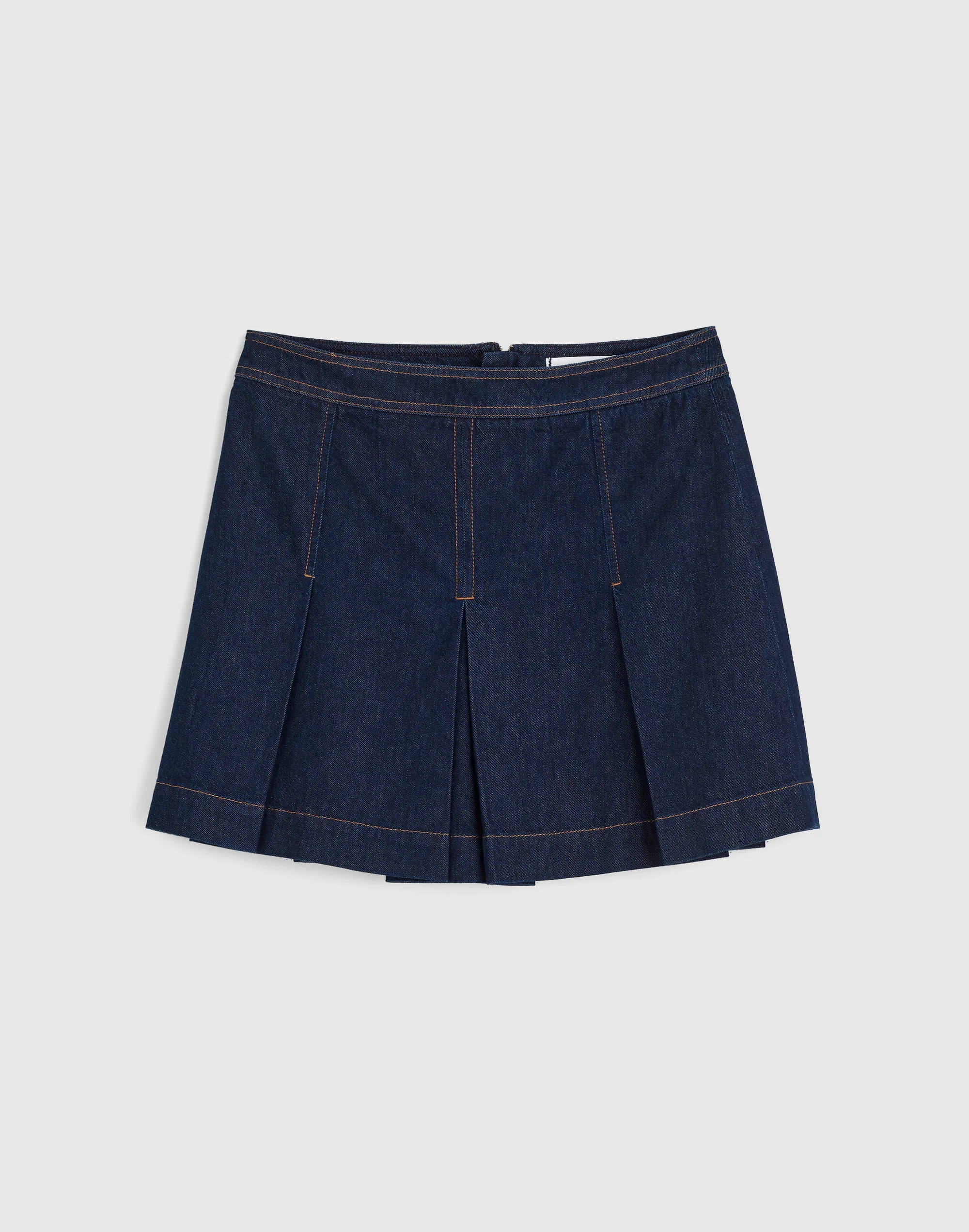 Denim Pleated Mini Skirt - 1