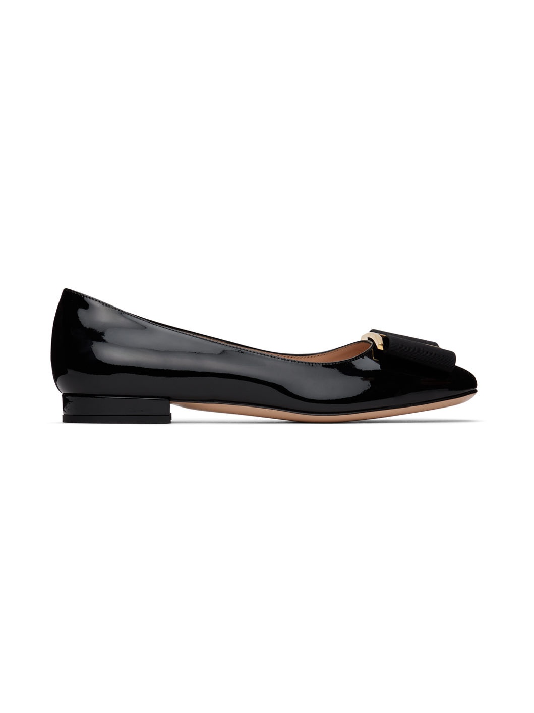 Black Leather & Gros Grain Audrey Ballerina Flats - 1