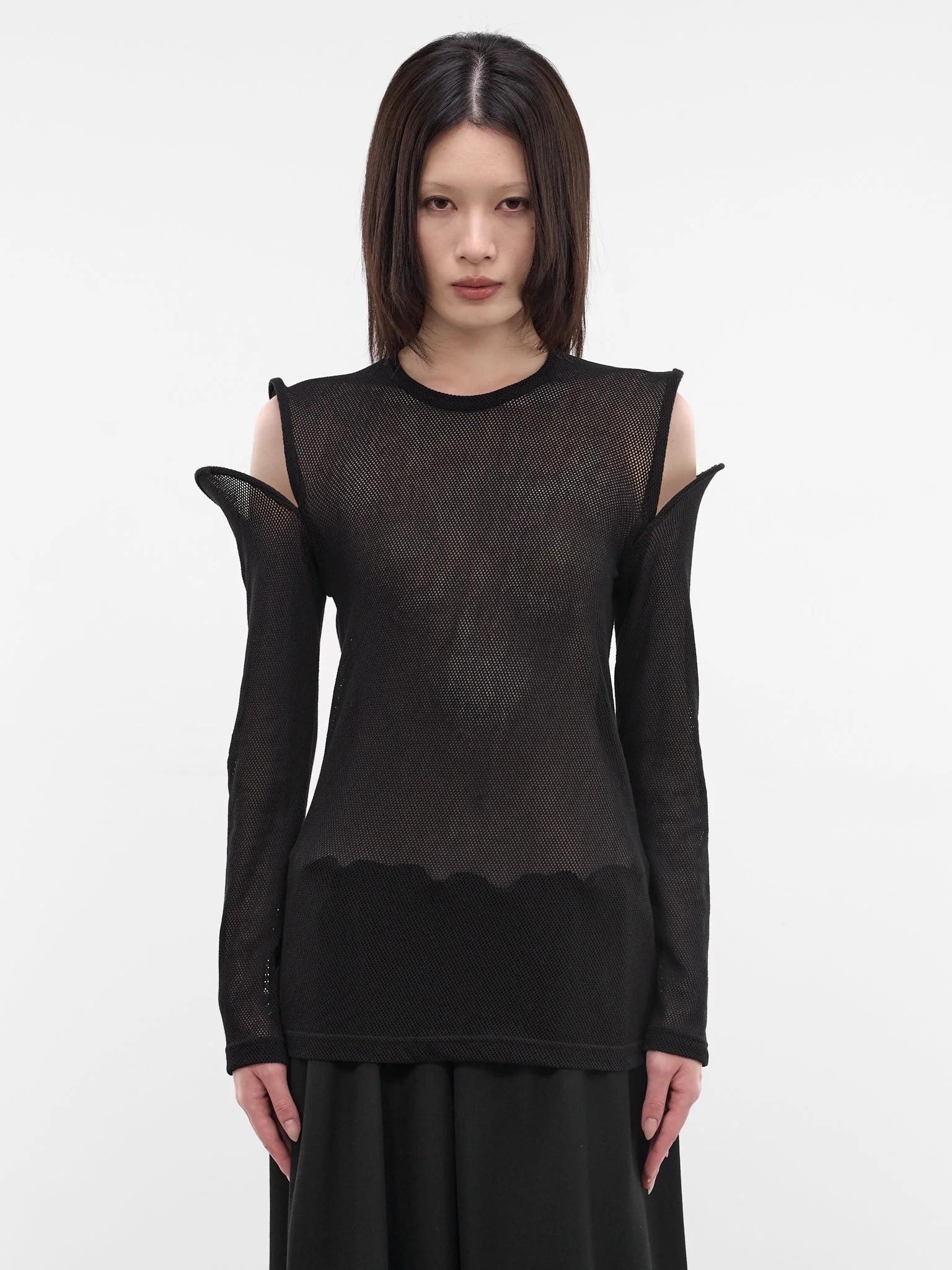 Sculptural Cut-Out Shoulders Mesh Top - 1