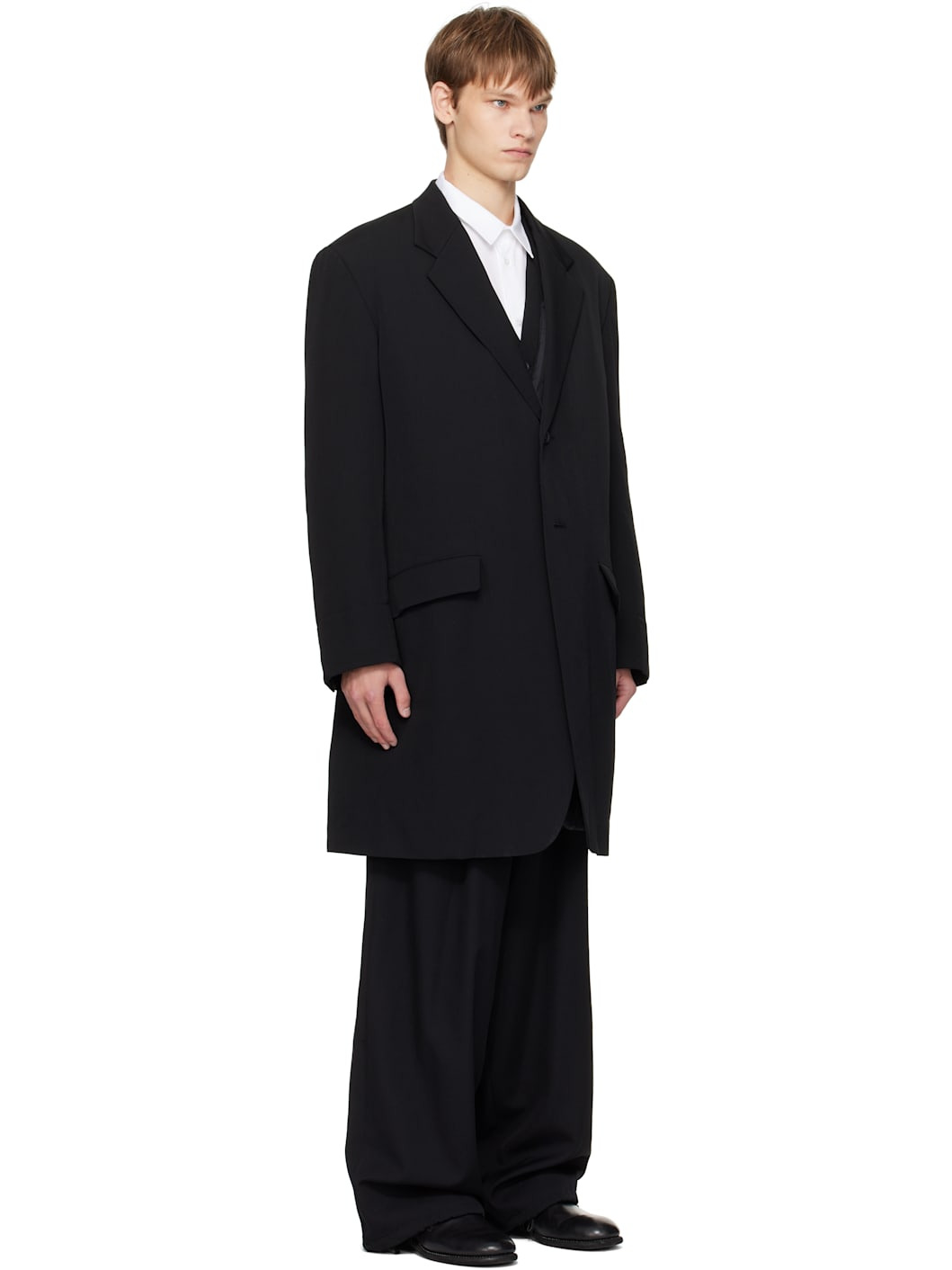 Black Wool Gabardine Reversible Nylon Liner & Blazer Set - 2