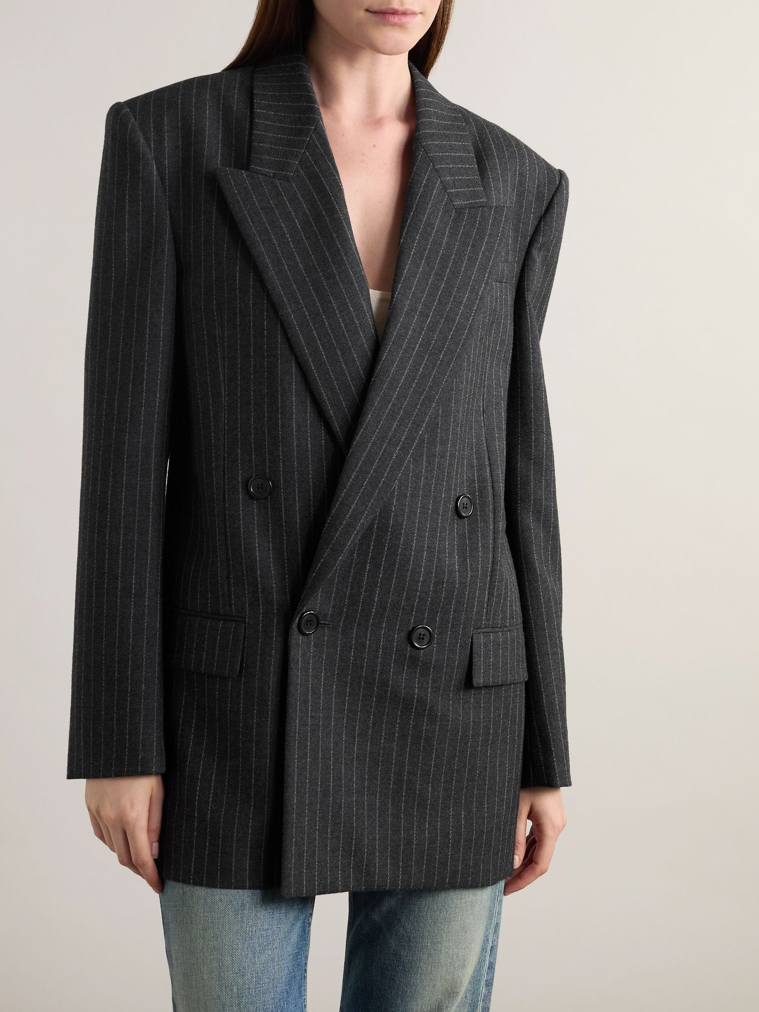 Oversized double-breasted pinstriped wool-flannel blazer Dark gray - 3
