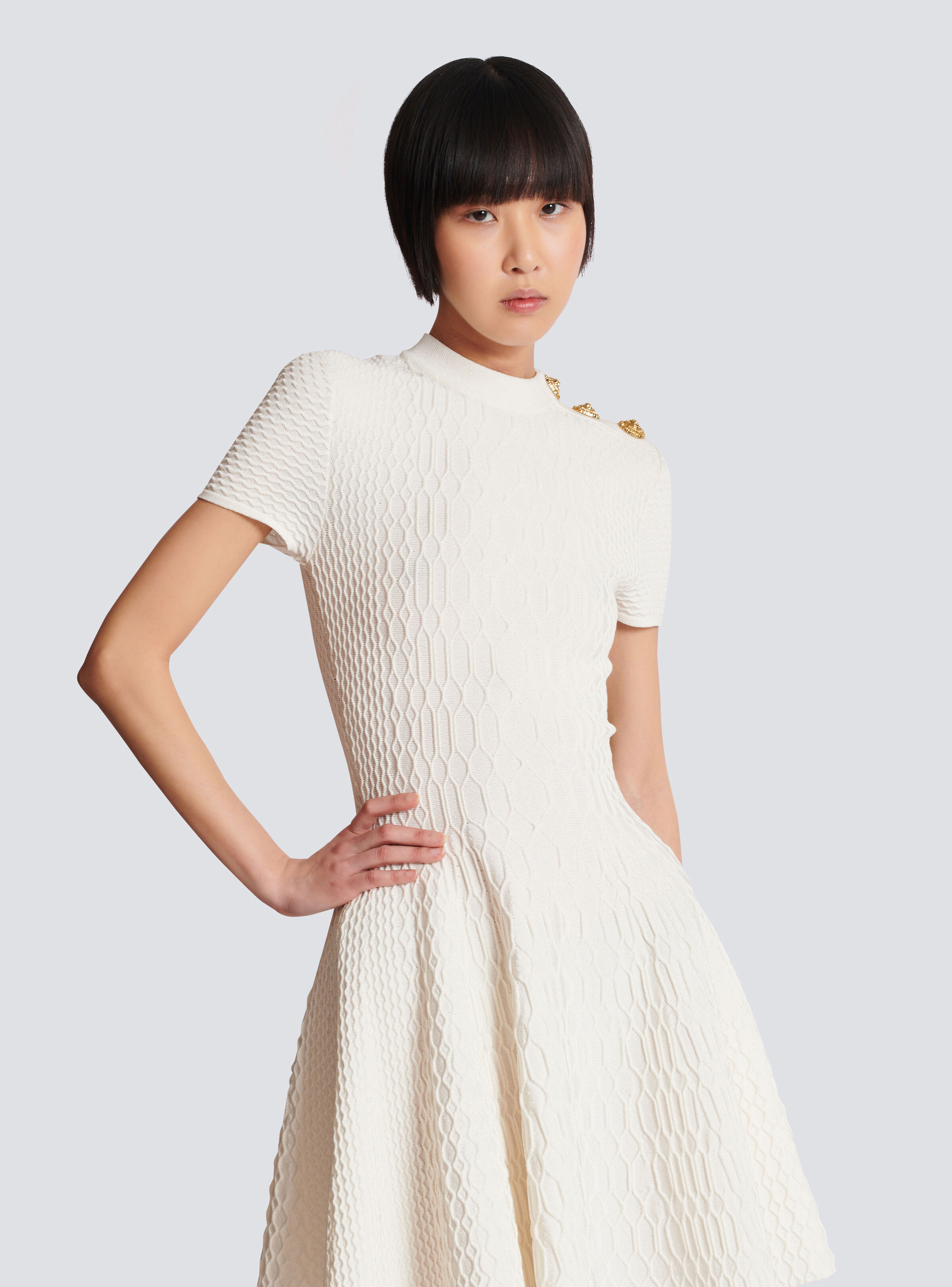Flared crocodile-knit dress - 7