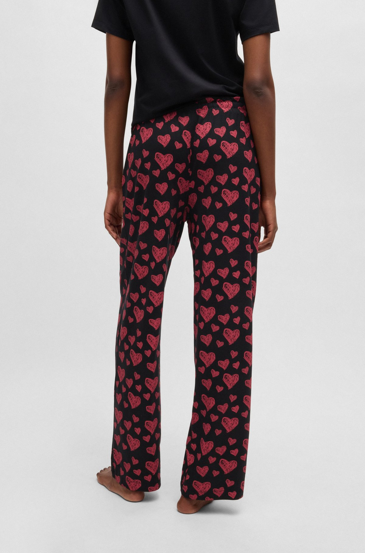 MODAL-BLEND JERSEY PAJAMA BOTTOMS WITH REPEAT HEART PRINT - 3