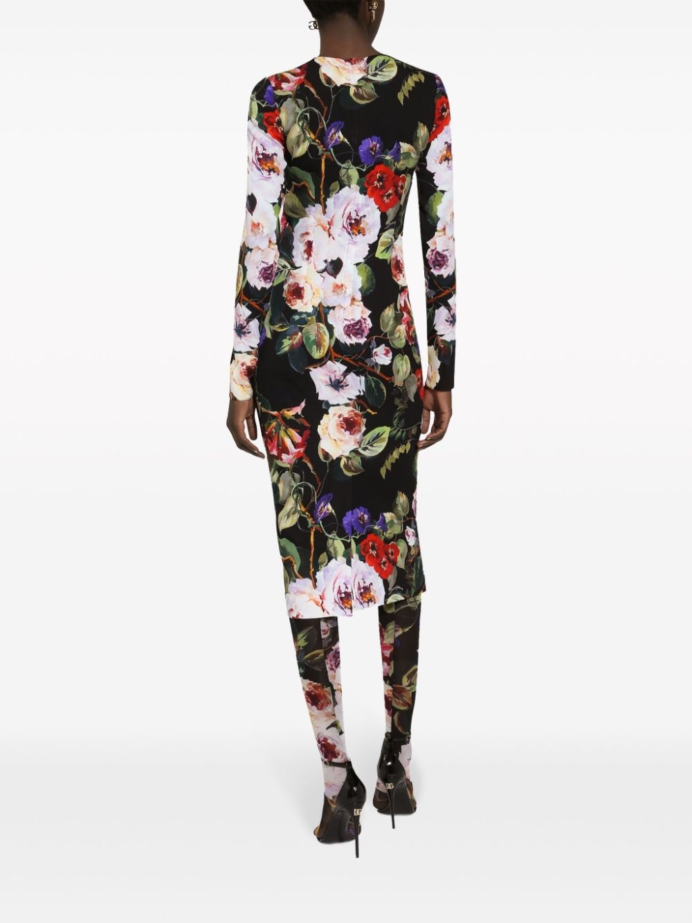 floral-print long-sleeve midi dress - 4