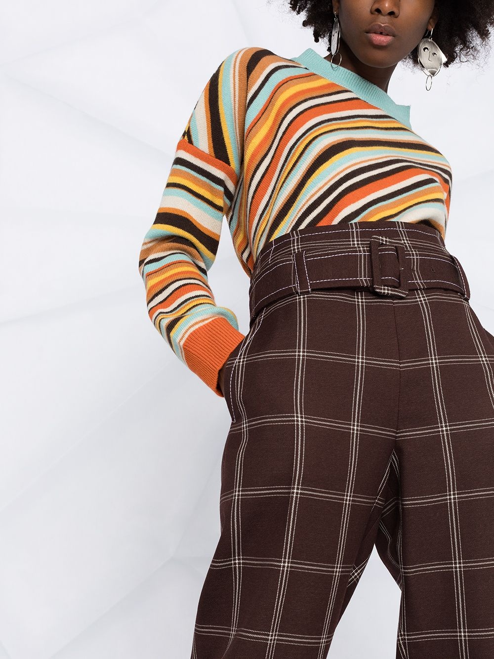 high-waisted check trousers - 3