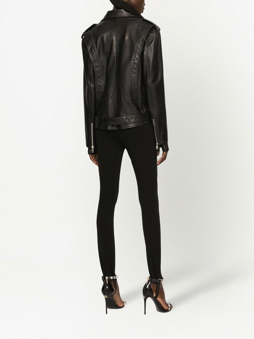 zipped leather biker jacket - 4