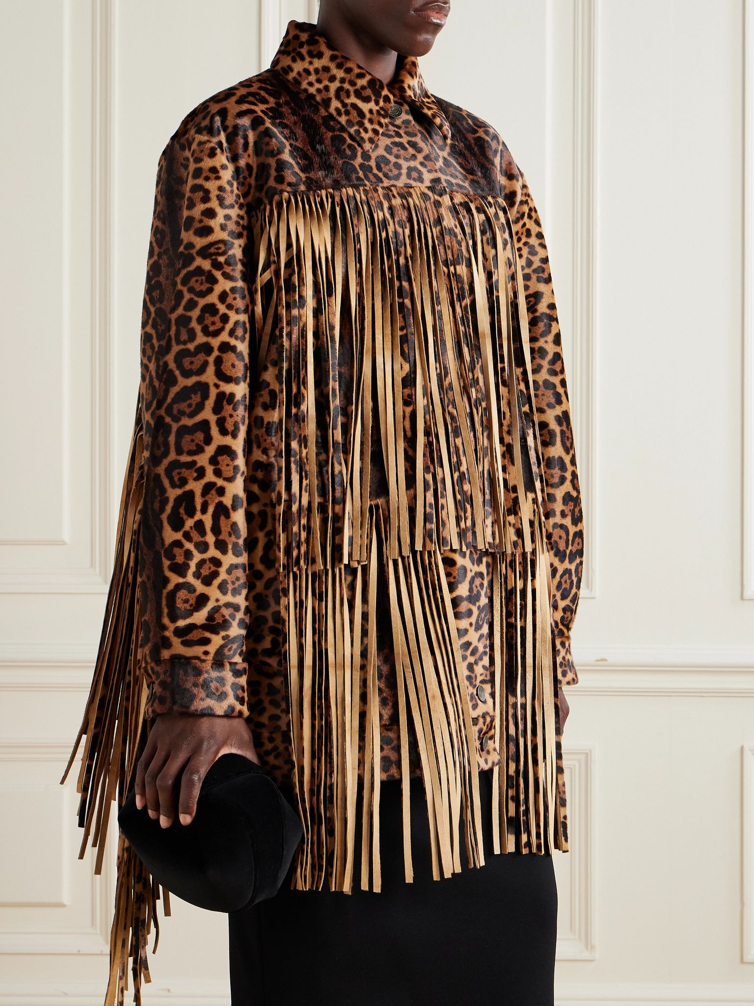 Fringed leopard-print calf hair jacket Leopard print - 3