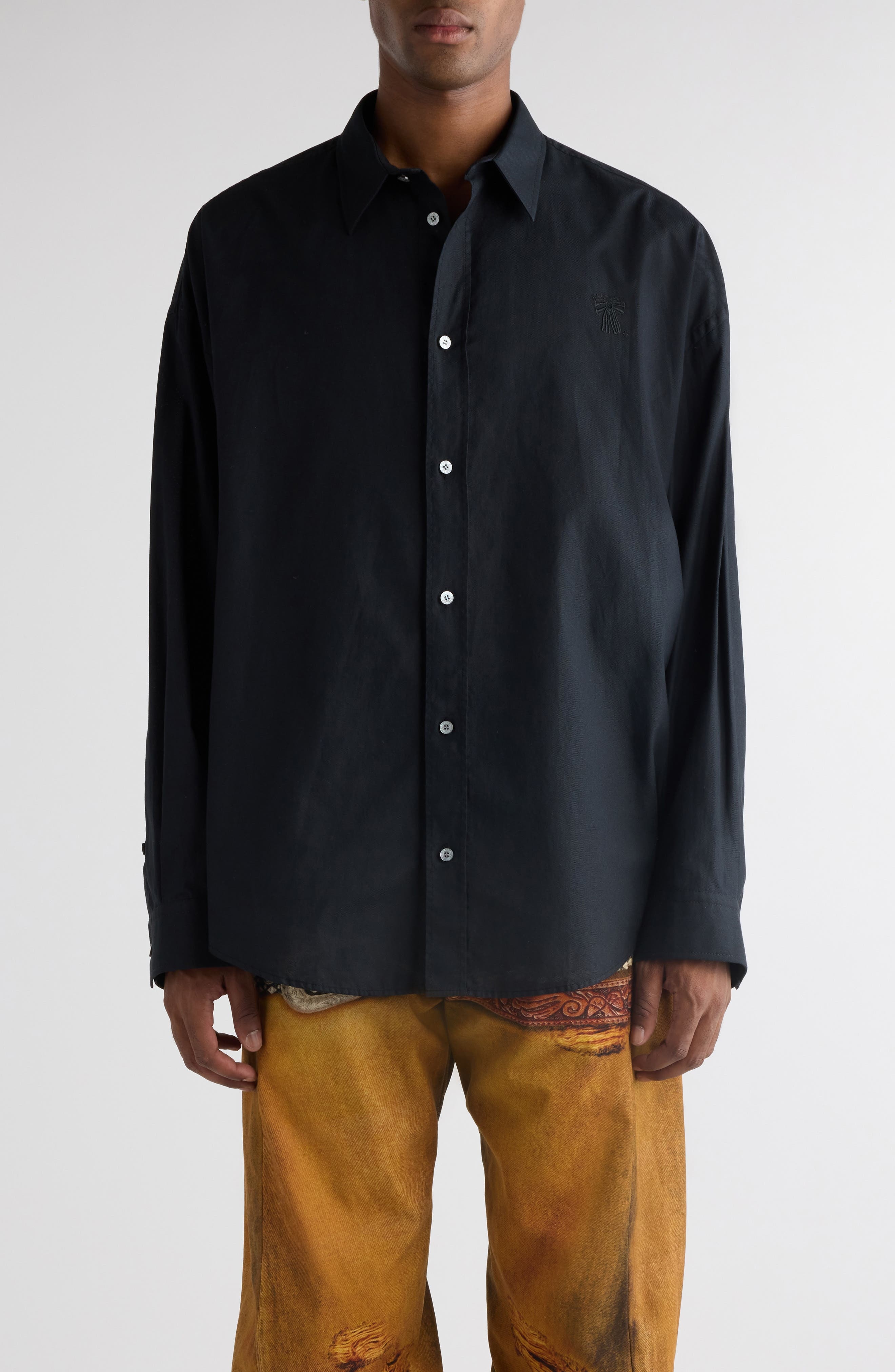 Acne Studios Oversize Solid Black Cotton Button-Up Shirt at Nordstrom - 1
