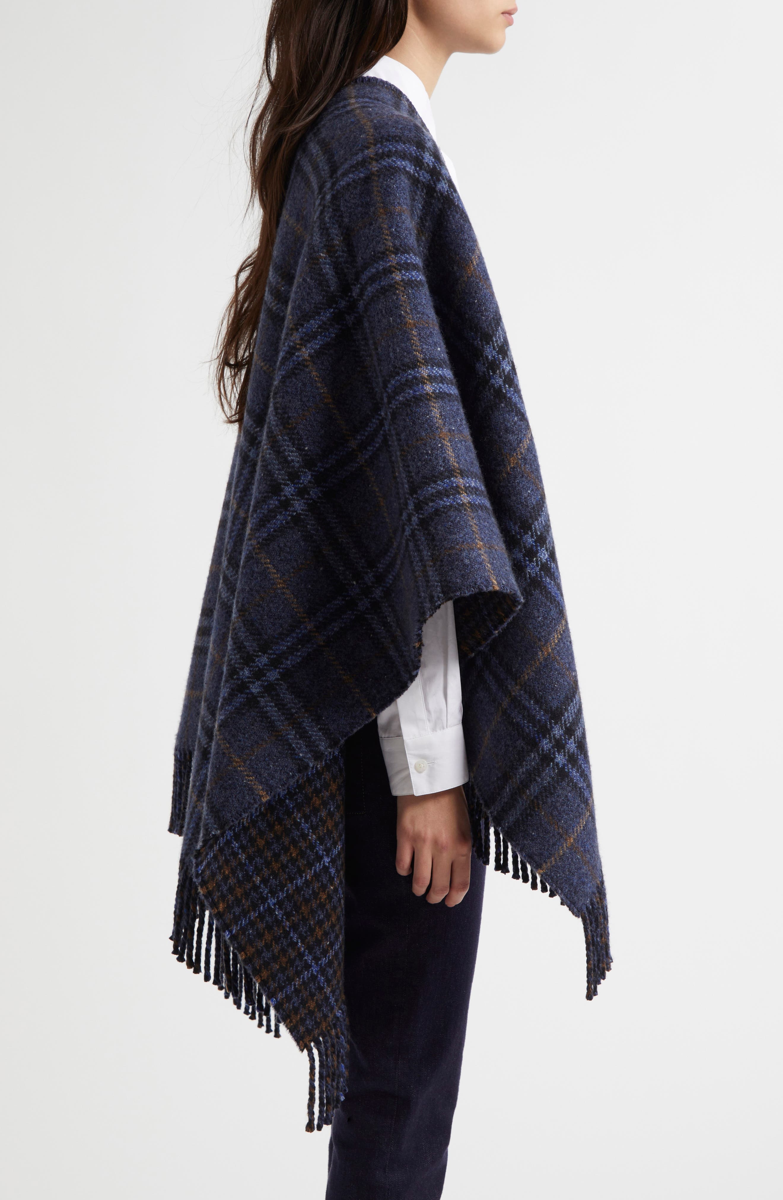 burberry Houndstooth Check Cashmere & Wool Cape in Midnight at Nordstrom - 3