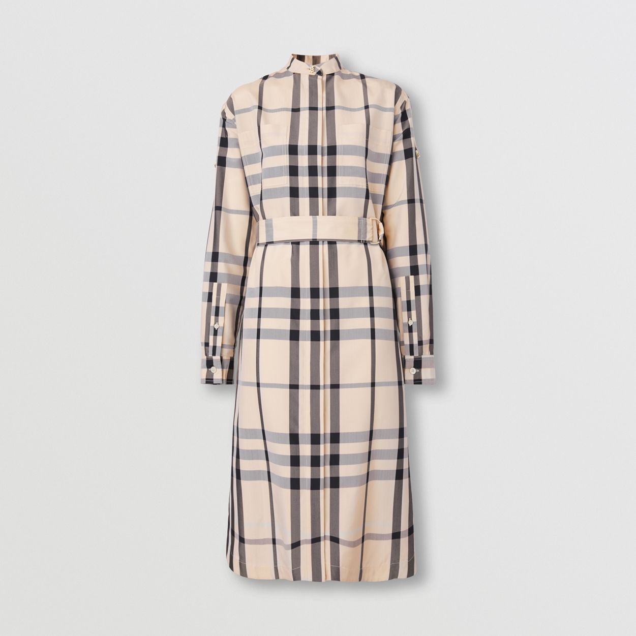 D-ring Detail Check Silk Viscose Shirt Dress - 1