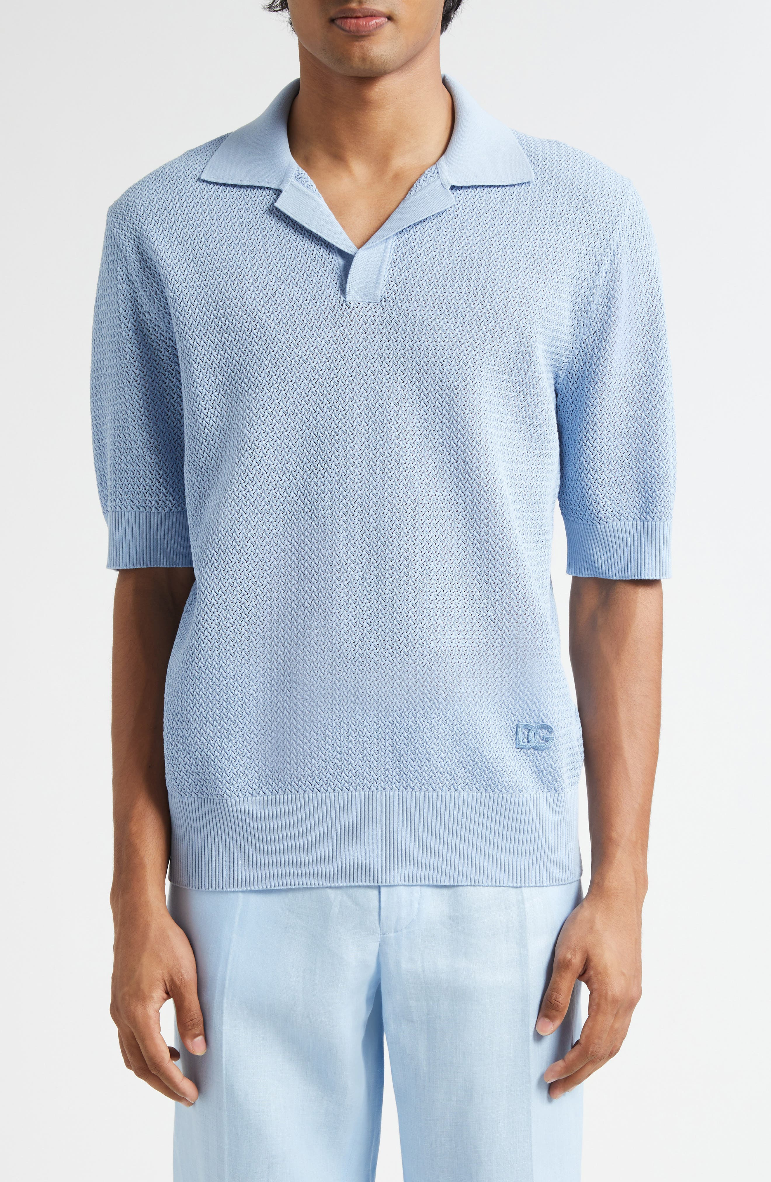 Dolce&Gabbana Microdot Stitch Polo Sweater in B1932 Celeste Medio at Nordstrom - 1