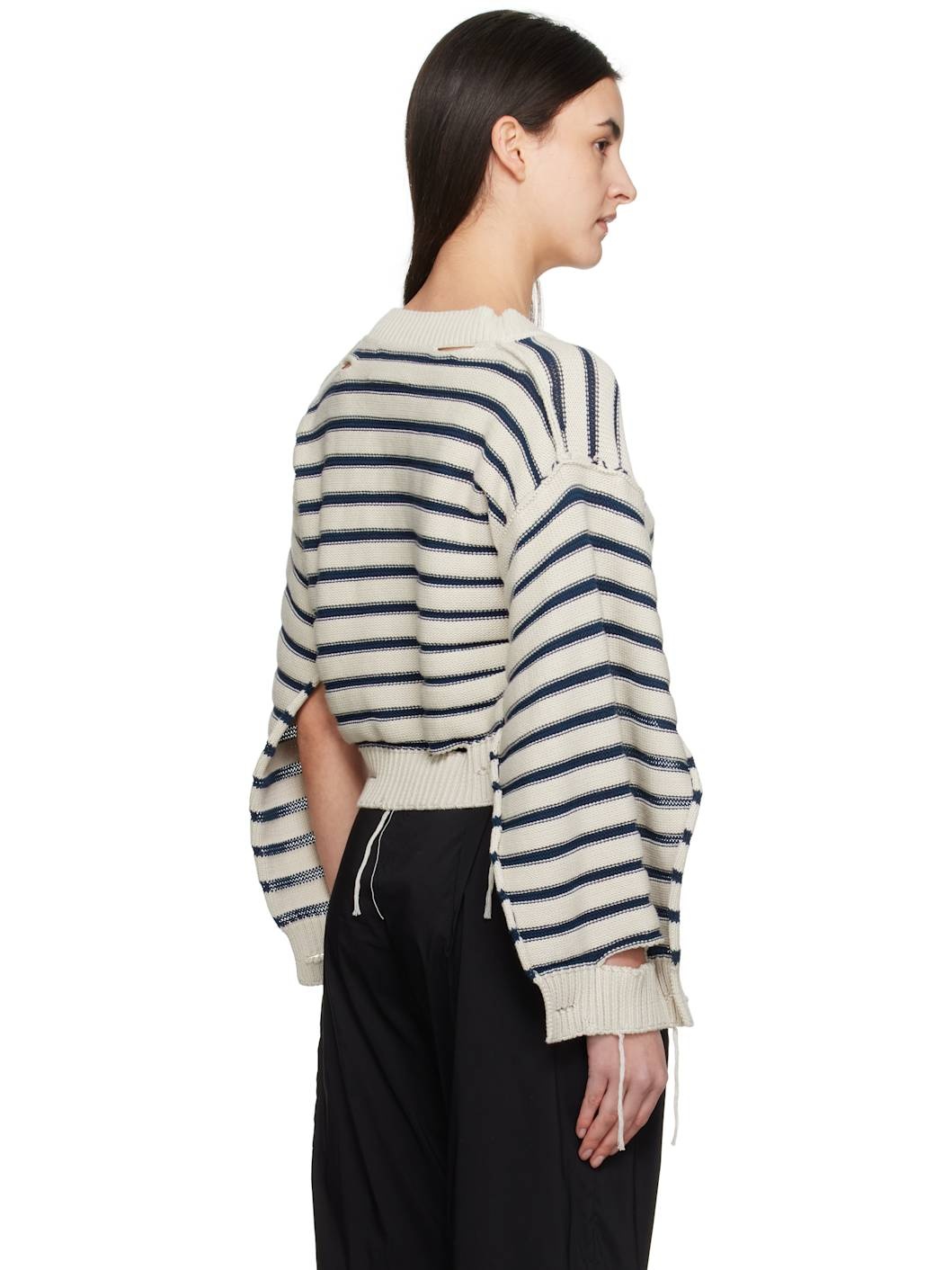 Off-White & Navy V-Neck Cardigan - 3