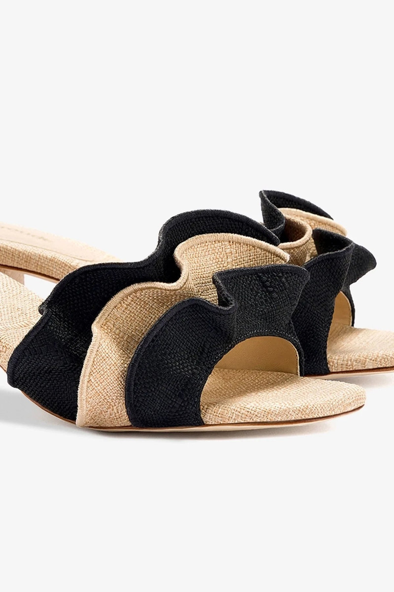Brigitte Ruffle Mule In Beige and Black Raffia 4