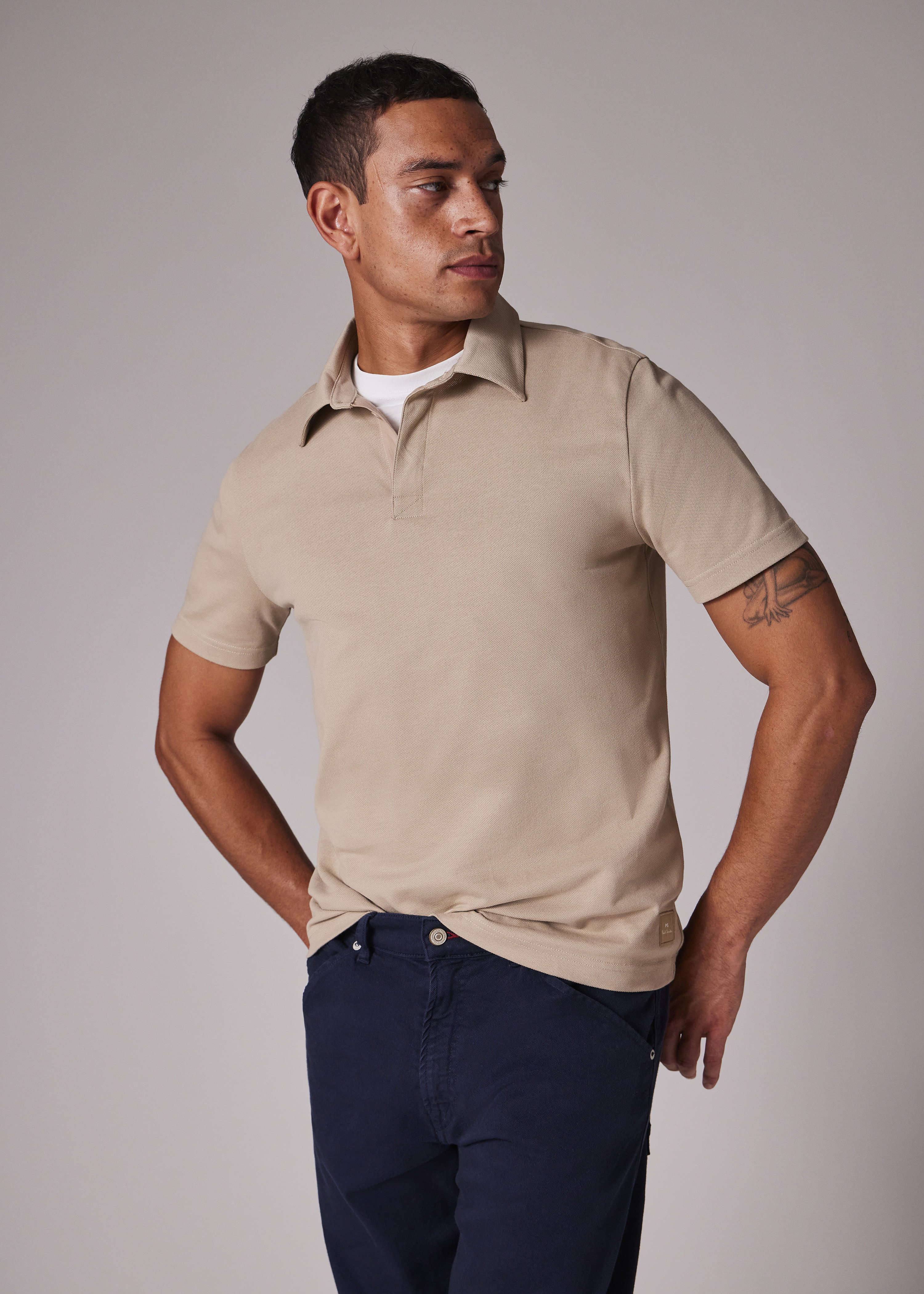 Pale Tan Concealed-Placket Polo Shirt - 6