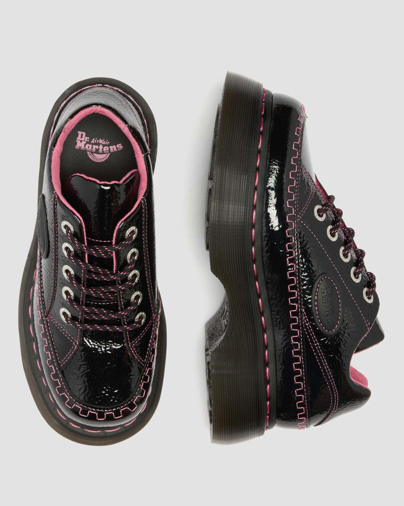 Dr. Martens Buzz 5-Eye Distressed Patent Leather Shoes outlook