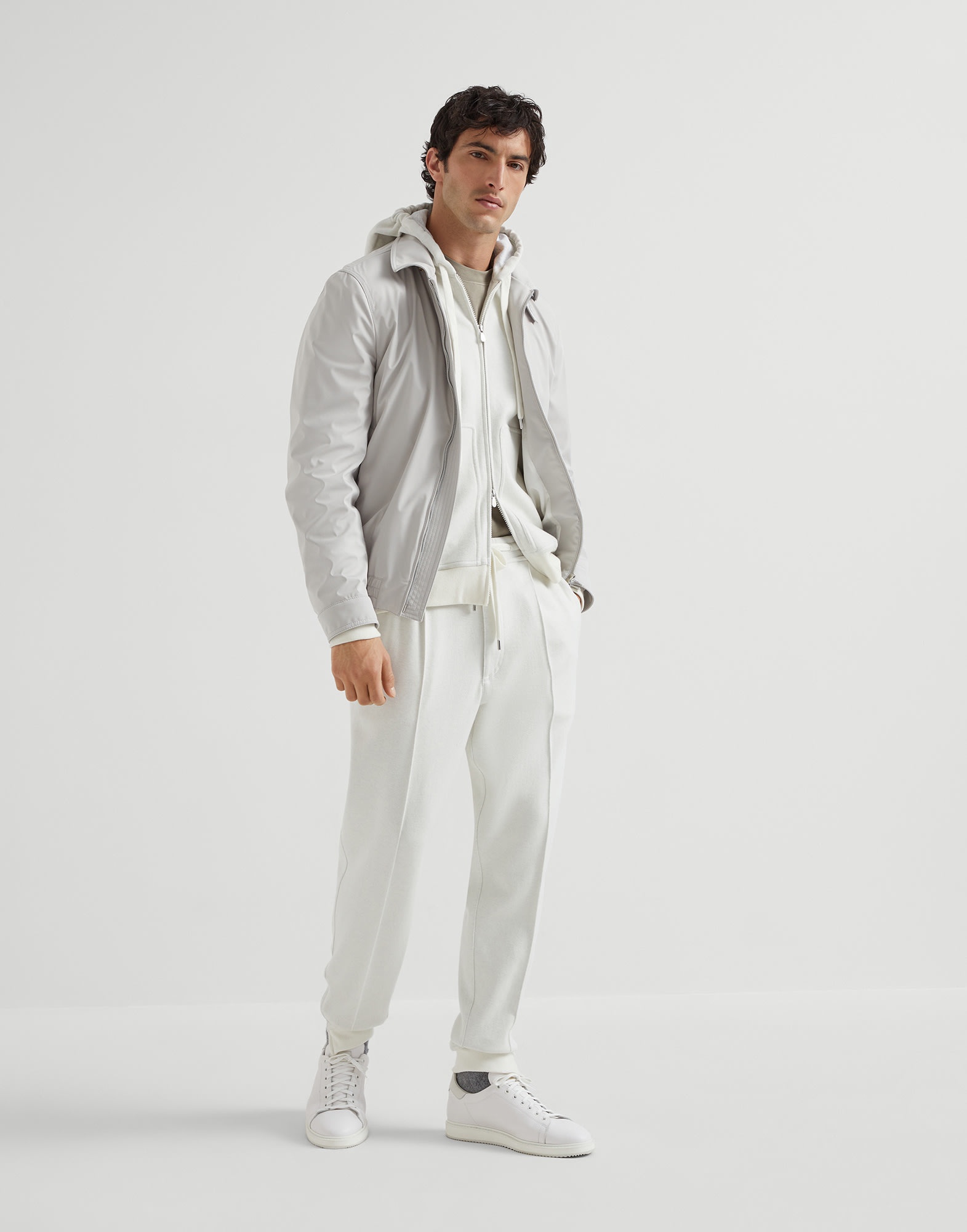 Cashmere and cotton French terry double cloth hooded sweatshirt with zipper - 5