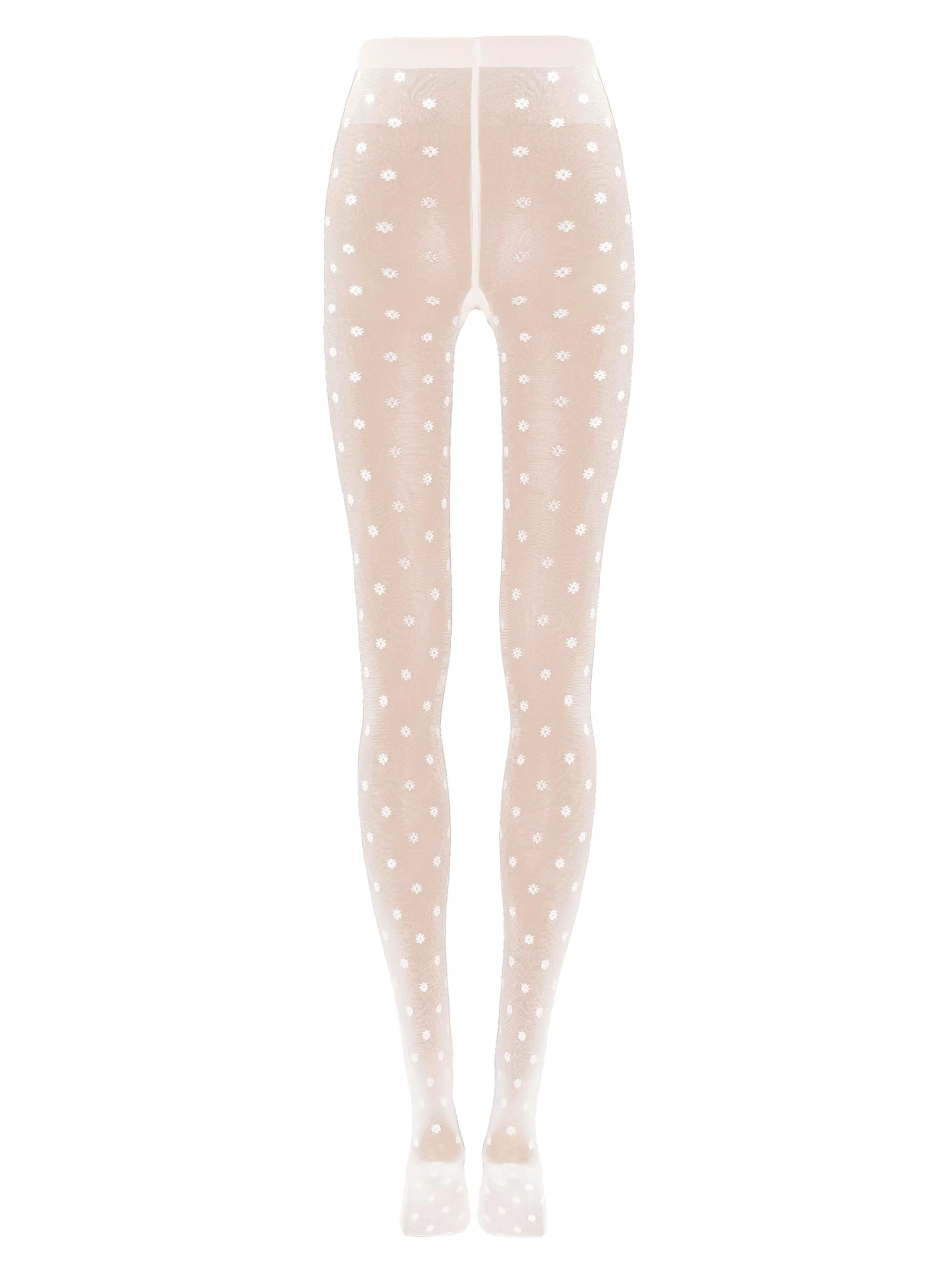Women's Daisy Embroidered Tights - White - 1