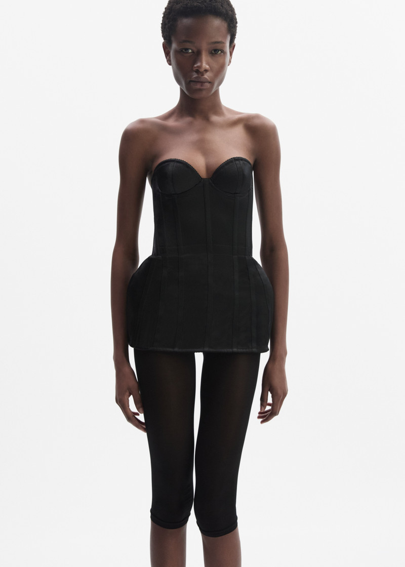 Longline silk corset top in black satin 4