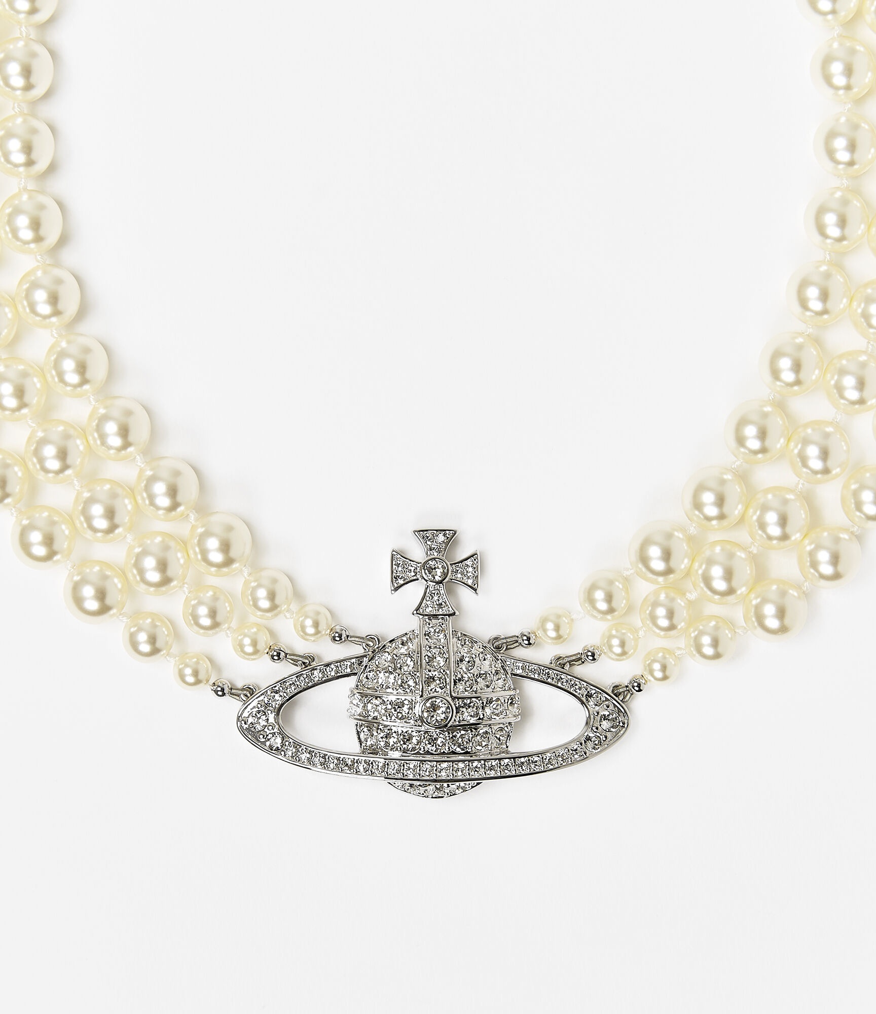 THREE ROW PEARL BAS RELIEF CHOKER - 3
