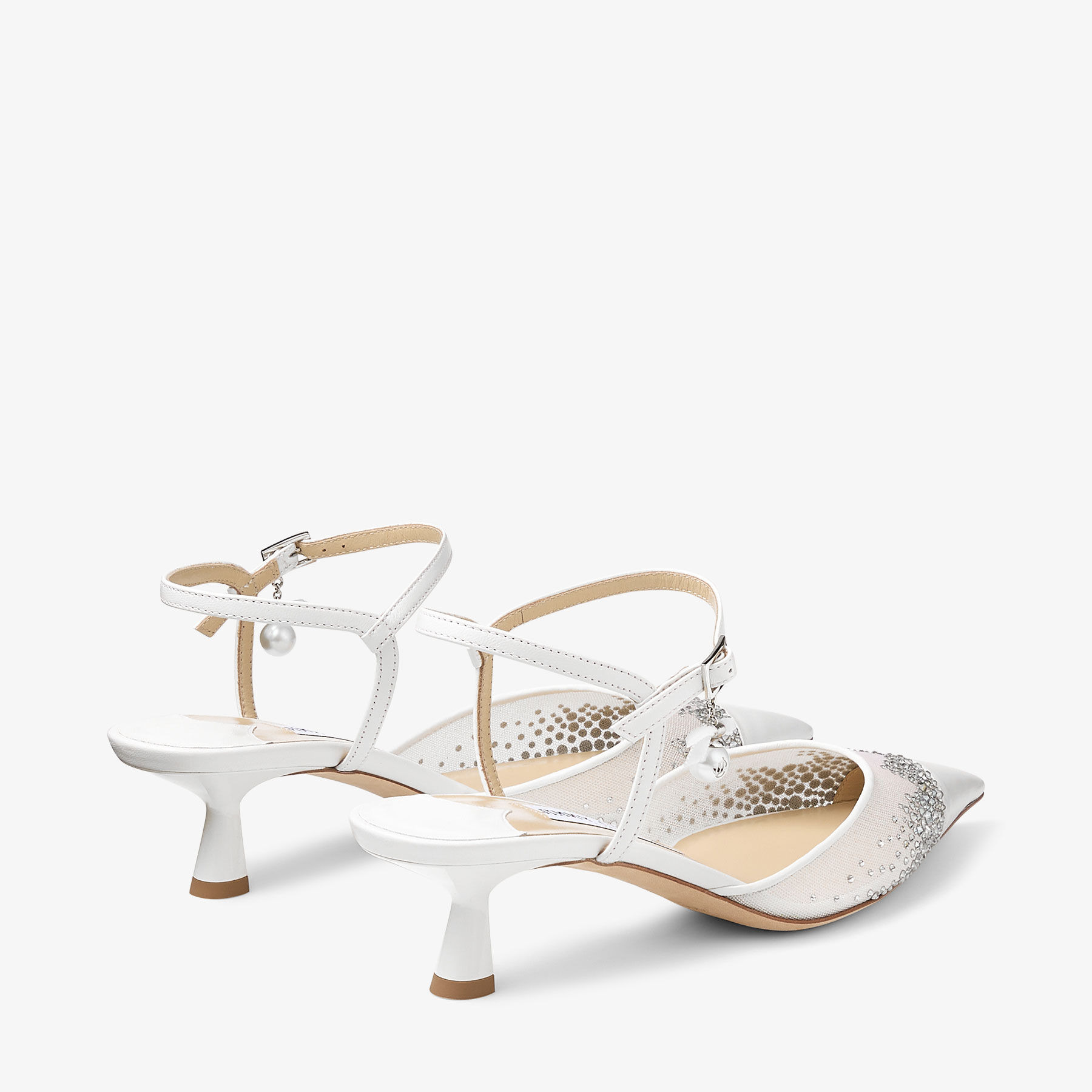 Aren Sling Back 45
White Crystal Mesh Slingbacks with Pearl Charm - 5