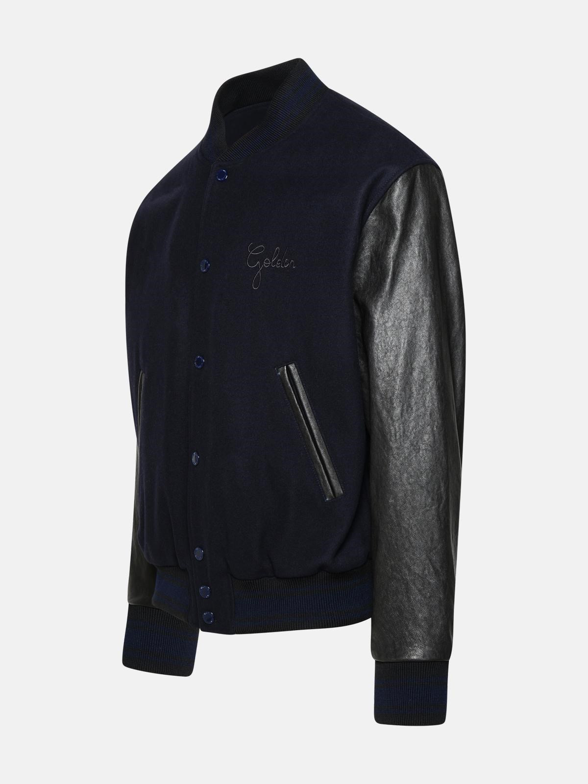 BOMBER JACKET IN BLUE AND BLACK VIRGIN WOOL BLEND - 2