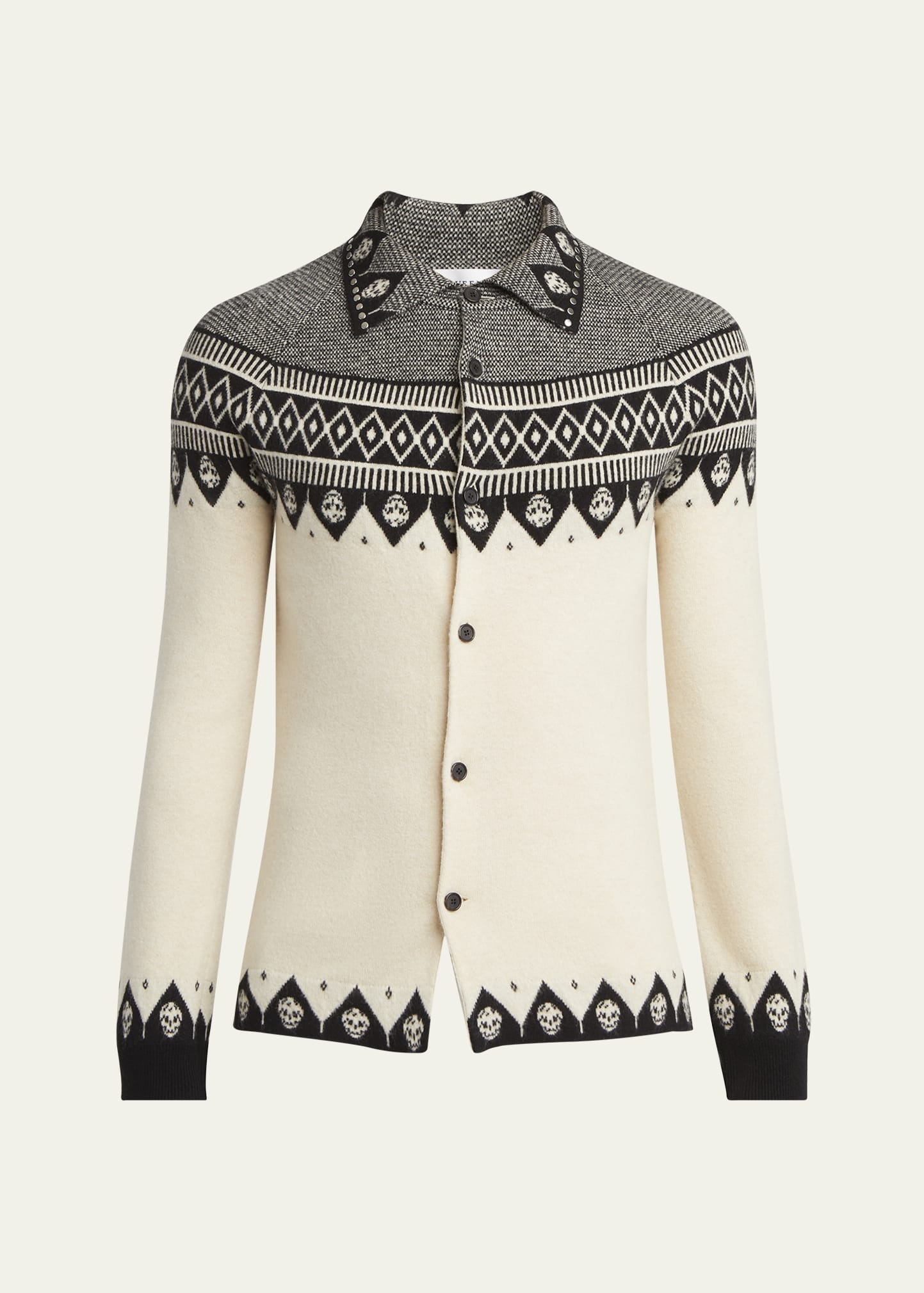 Men's Wool Fairisle Polo Cardigan - 1