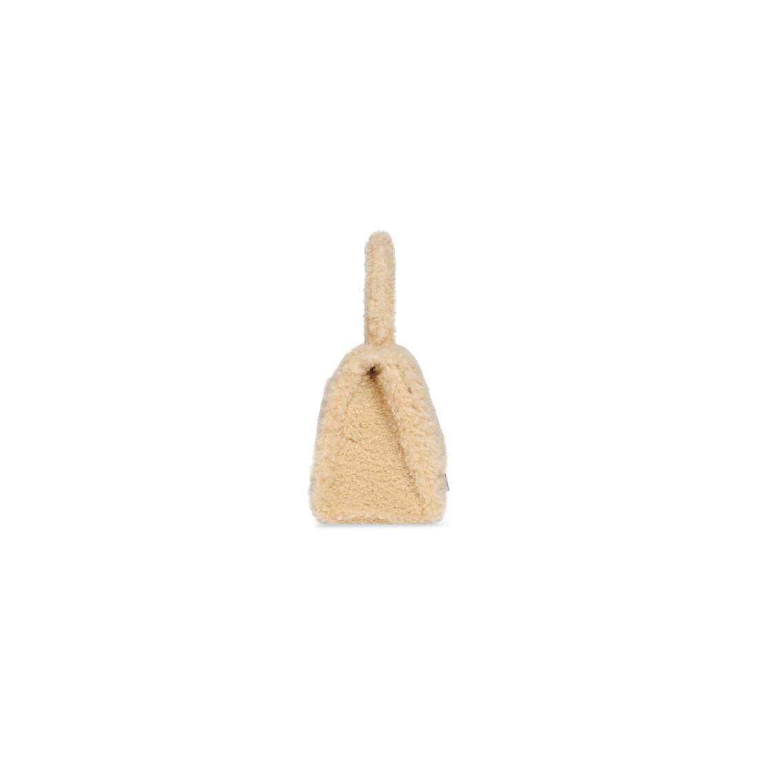 Women's Furry Hourglass Small Handbag With Strap in Beige - 3