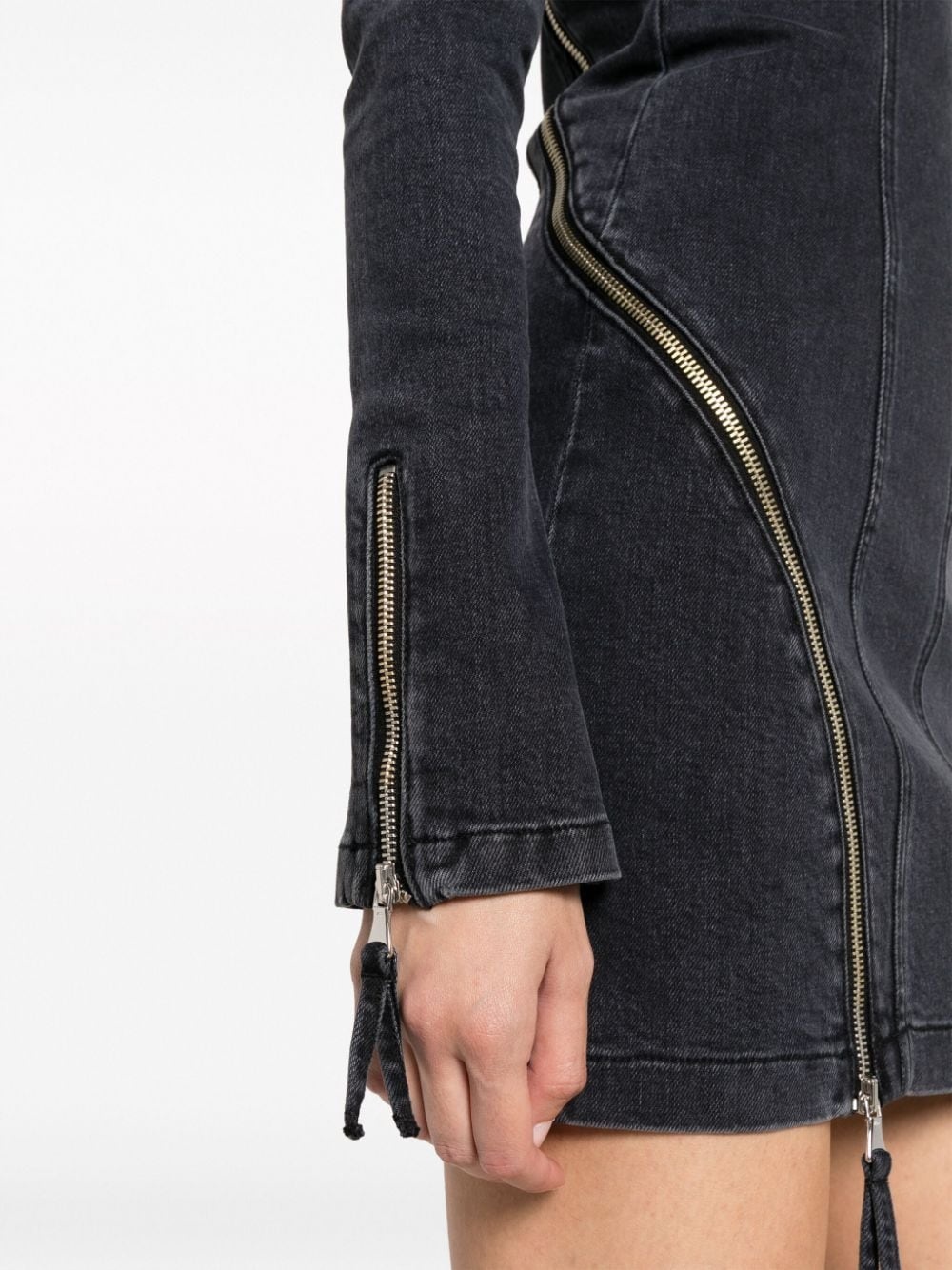 off-shoulder zip-up denim dress - 5