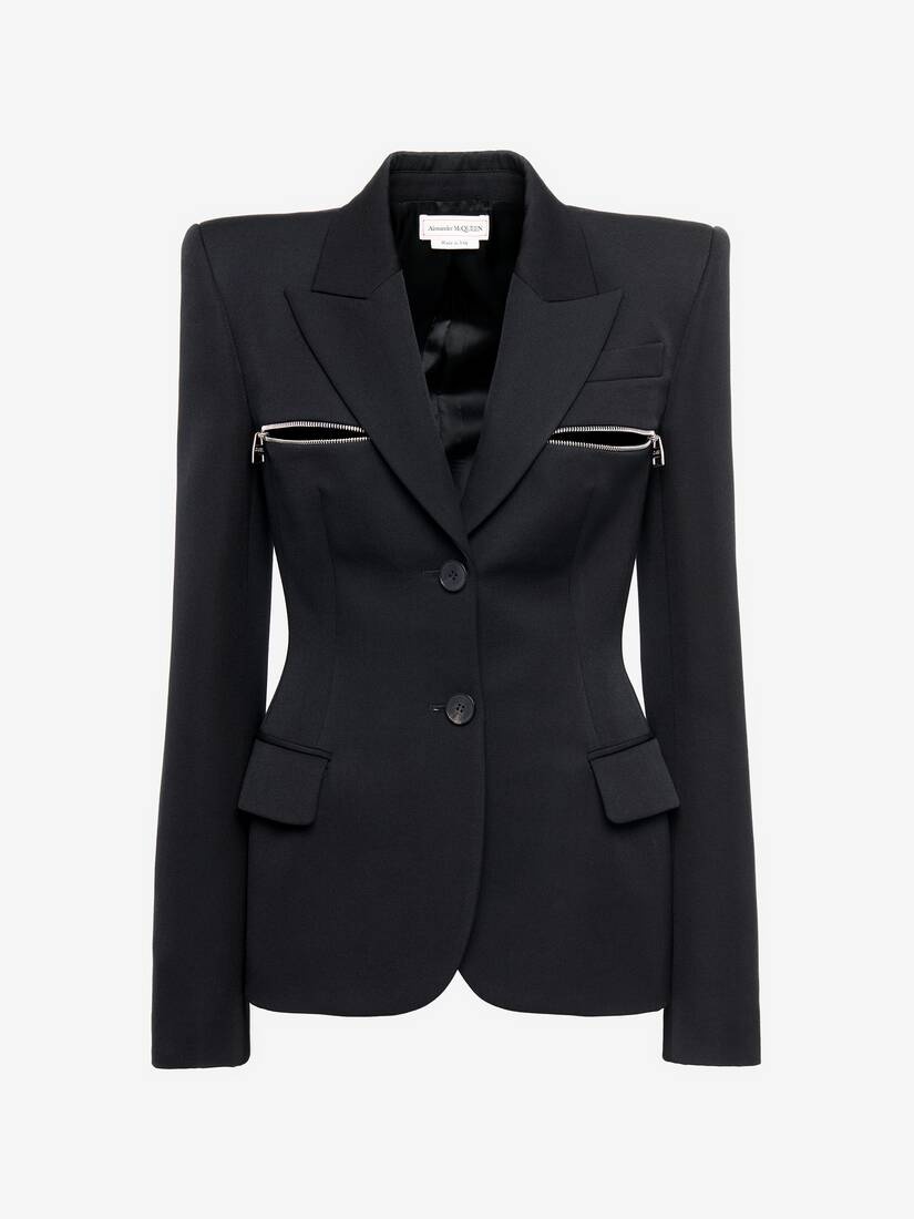 Women's Zip Detail Single-breasted Jacket in Black - 1