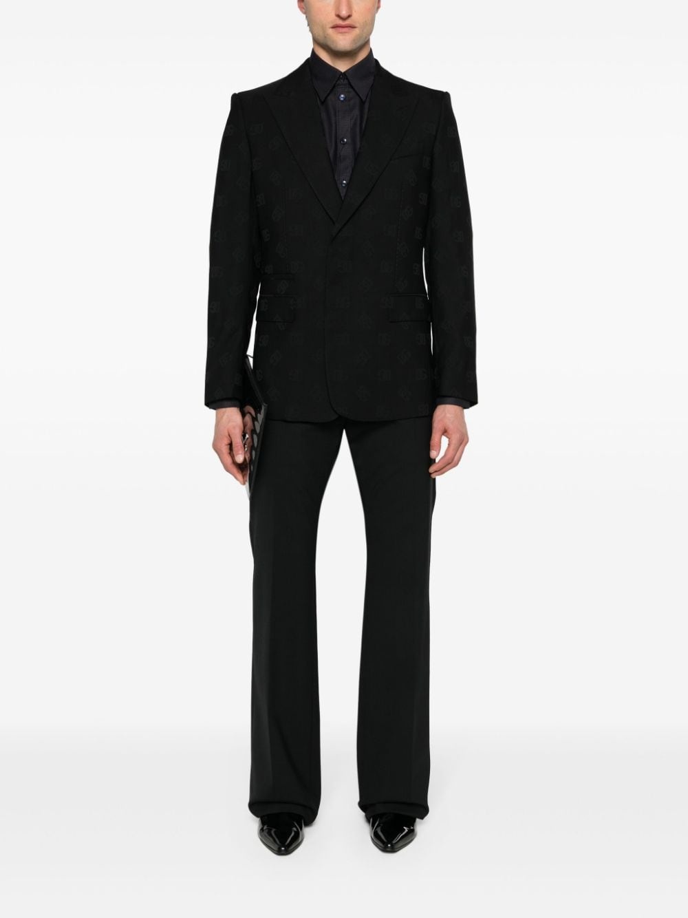 monogram-jacquard wool blazer - 2