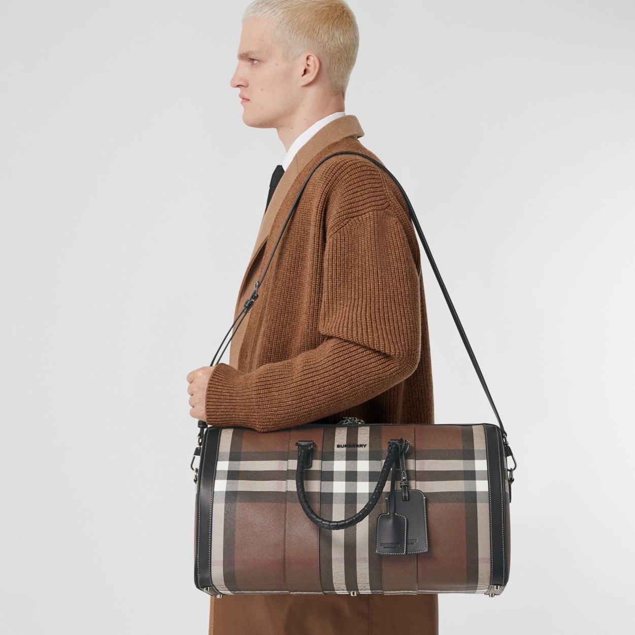 Logo Detail Check and Leather Holdall - 3